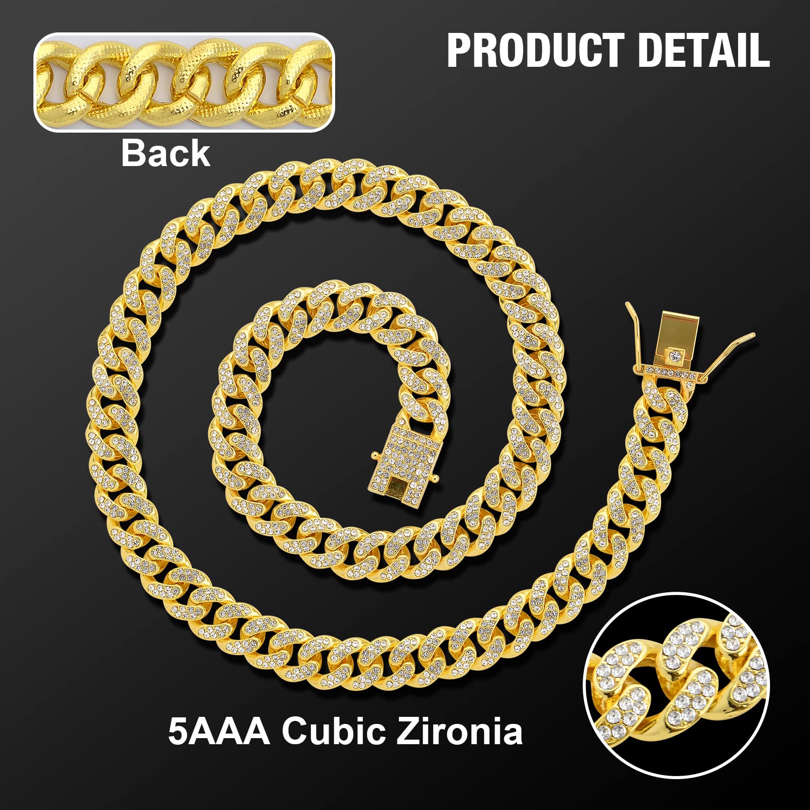 Wimupath Gold-Plated Diamond Dog Collar - Cuban Style Metal Chain With Secure Buckle, Luxury Durable Collar For Small/Medium/Lar