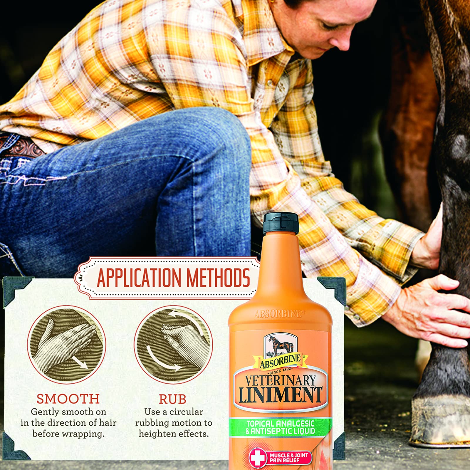 Absorbine Veterinary Liniment Liquid for Muscle & Joint Pain Relief, 16oz Bottle, Orange