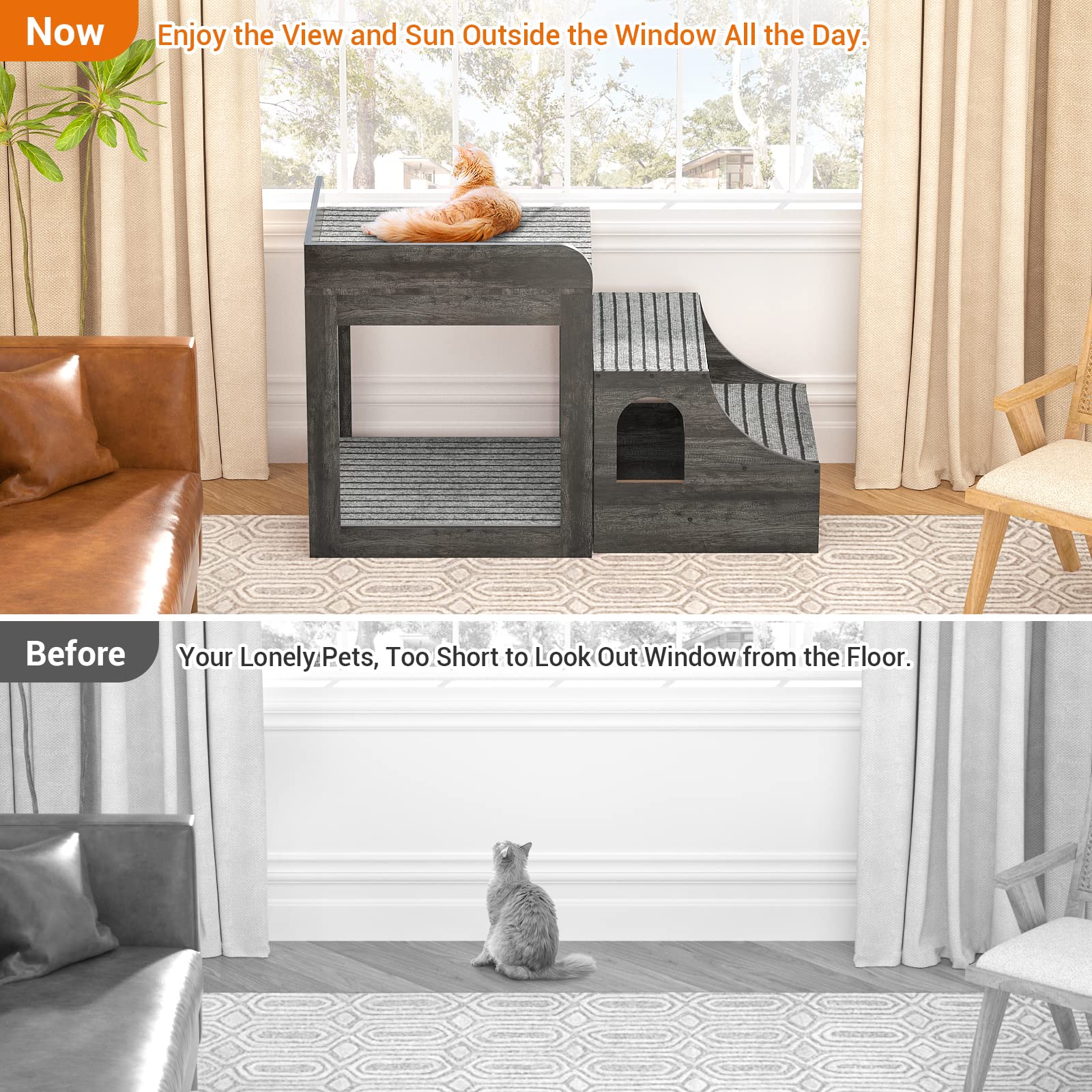 Cyclysio Super Large Multi-Level Pet Bunk Bed With Stairs, Mats, Drawers For Indoor Use, Grey