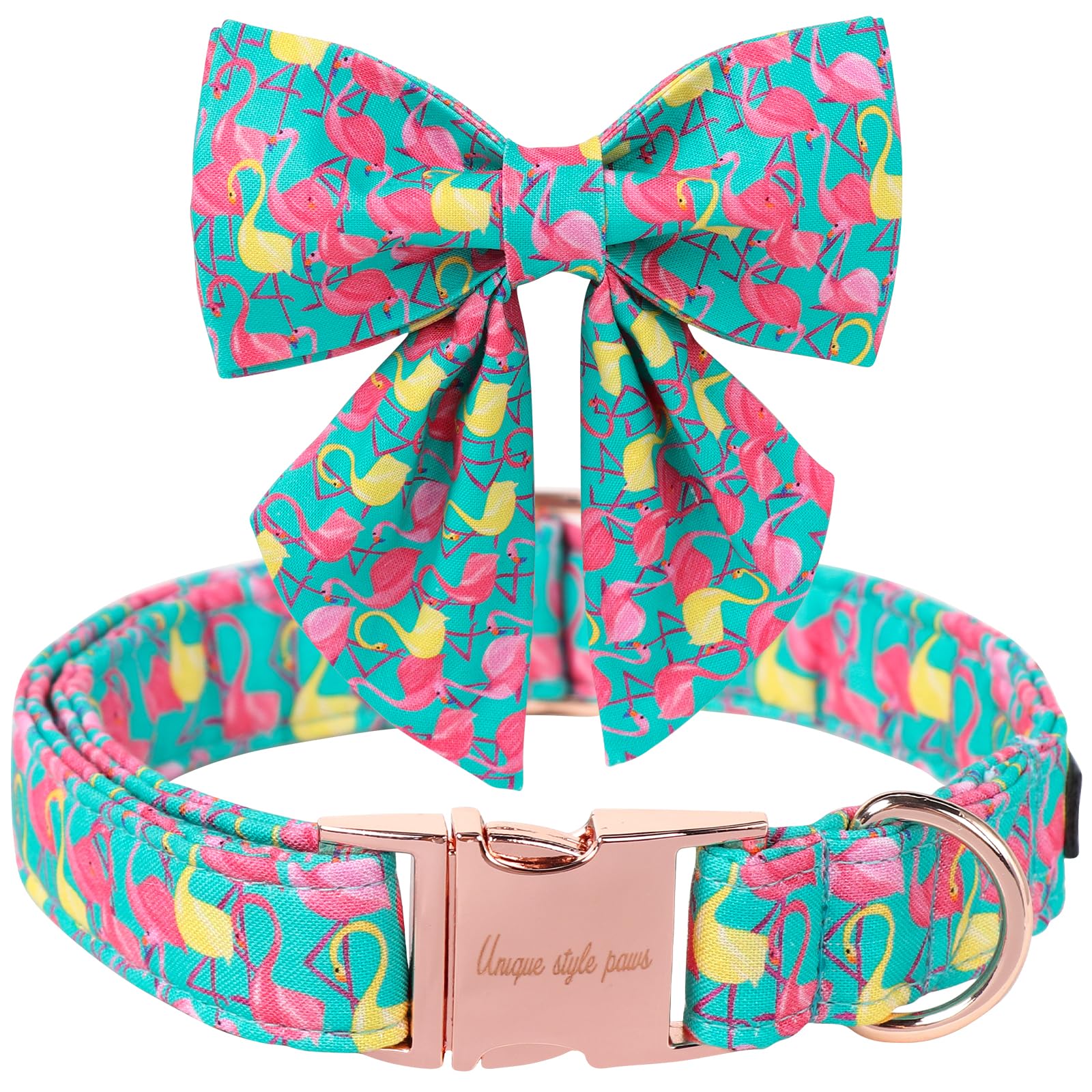Unique Style Paws Dog Collar With Bowtie, Cute Flamingo Dog Collars Adjustable Puppy Collar For Small,Medium,Large Dogs