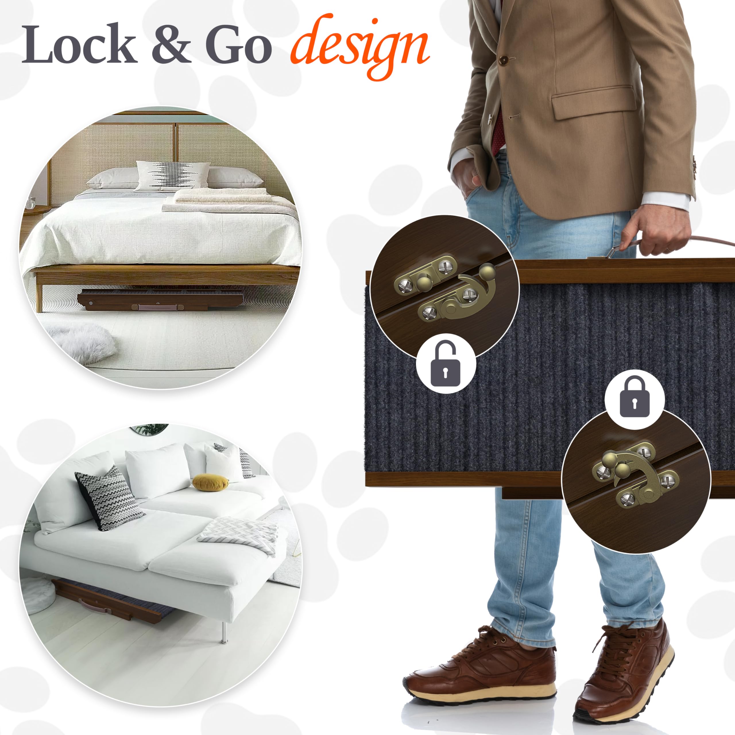 Pathosio Dog Ramp For Bed Portable And Folding Dog Ramp For Couch, For All Breeds Real Wooden Ramp For Dogs To Get On Bed, Adjus