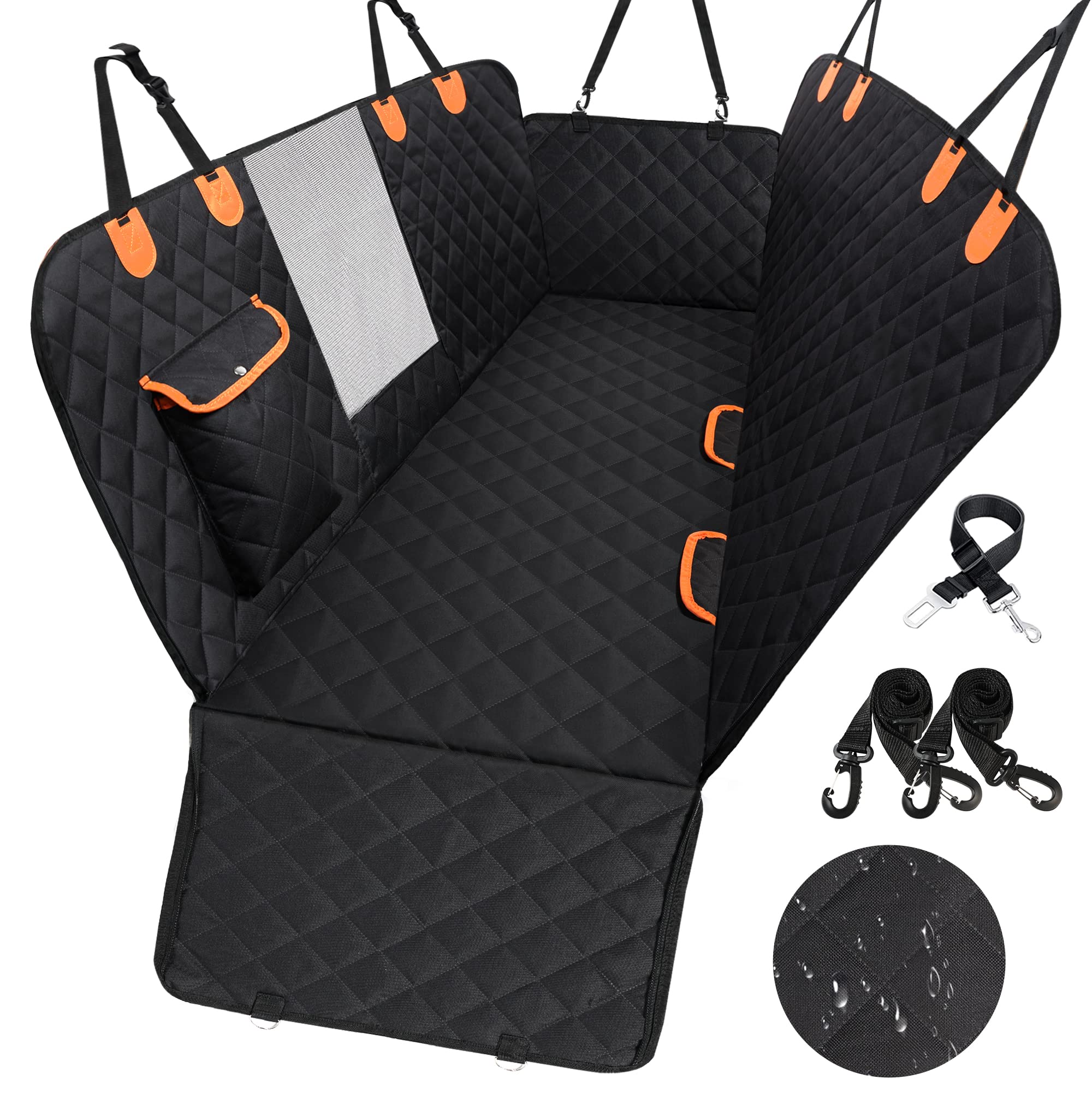 Easyhawei Dog Car Seat Cover For Back Seat 600D Scratchproof Nonslip Durable Waterproof Cars Pet Backseat Covers With Mesh Window Dogs Hammock For Car，Suv, Truck (Black) Large