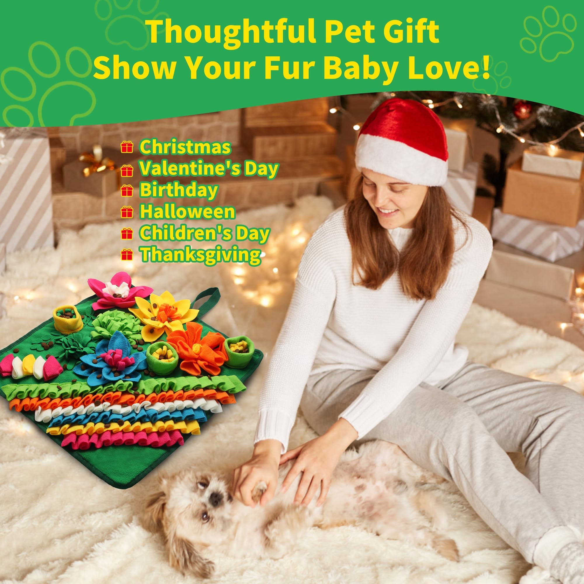 Banlangen Snuffle Mat for Dogs - Christmas Dog Interactive Puzzle Toy for Mental Stimulation, Anxiety Relief & Slow Feeding, Fun