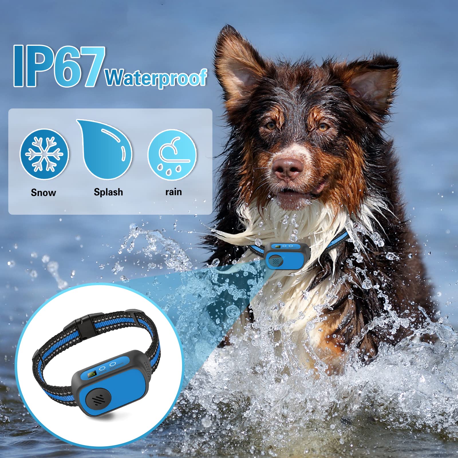 Rechargeable Dog Bark Collar With Beep Vibration And Shock,Anti Barking Collar For Small Medium Large Dogs, Humane Dog Training Device With 5 Adjustable Sensitivity Levels (Blue)