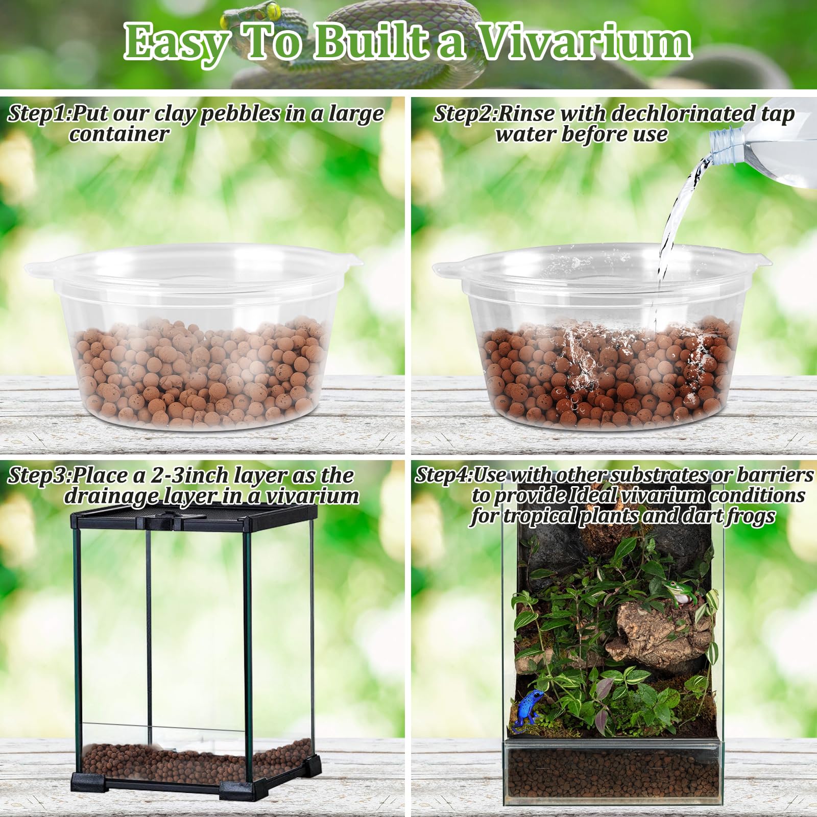 Riare 2Lbs Expanded Clay Balls Terrarium Substrate For Reptiles - 100% Organic Lightweight Clay Pebbles Substrate Frogs False Bo