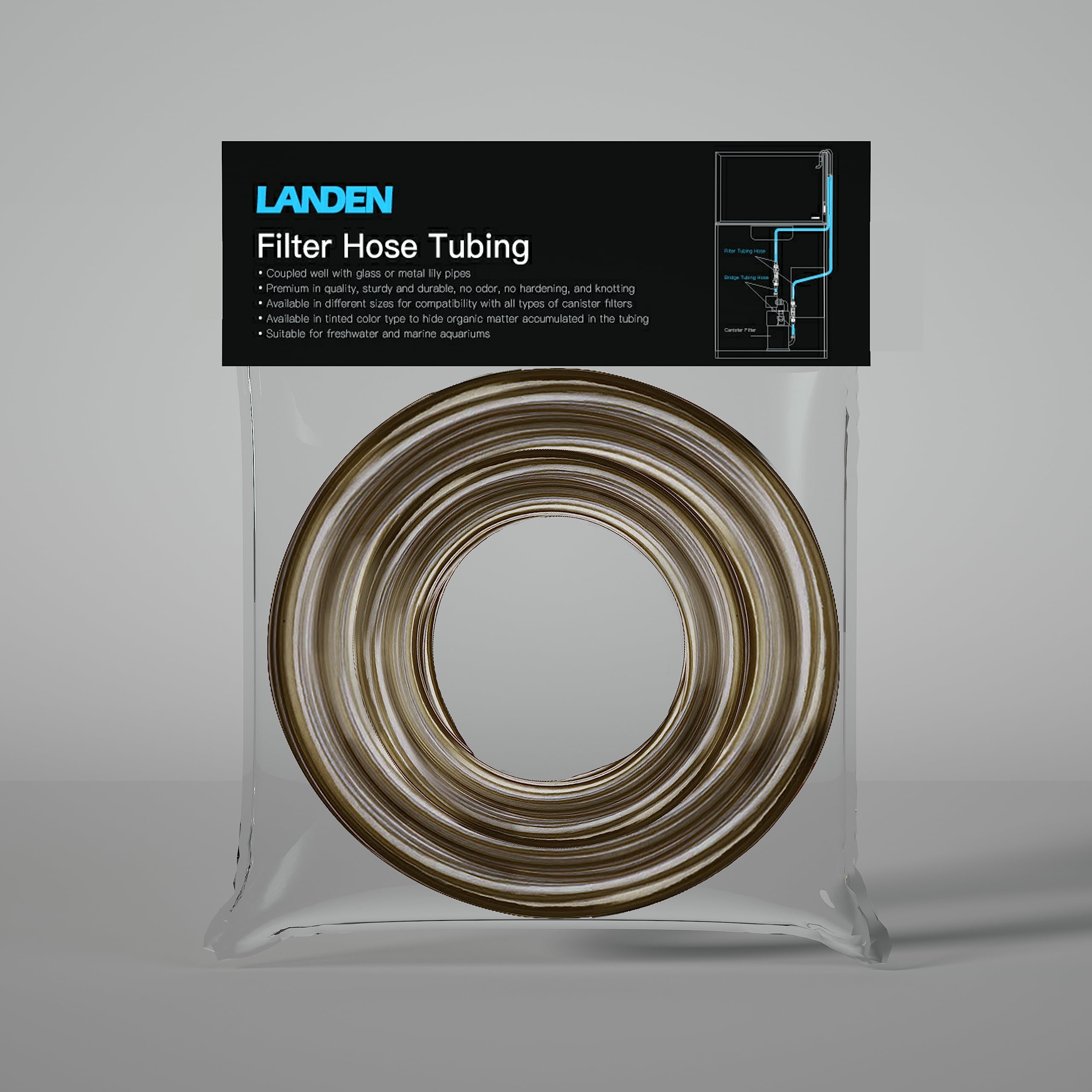 Landen Filter Hose Tubing For Aquarium Filter System, Connecting Canister Filter And Lily Pipe, Pvc, Tinted Hose, 16/22Mm 11.5Ft