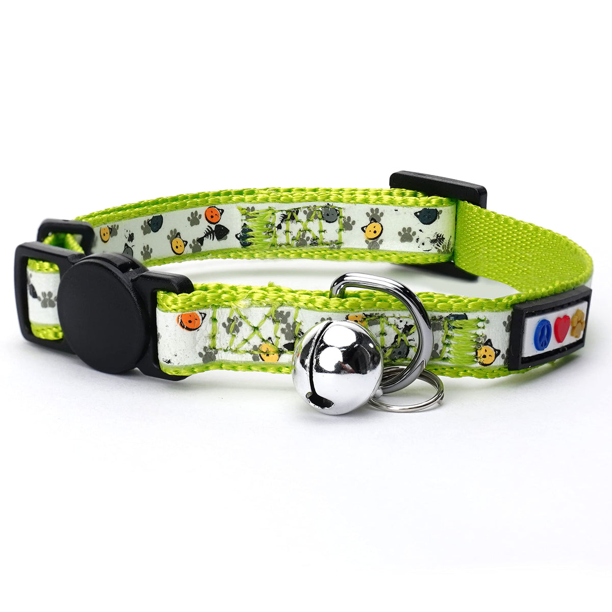 Pawtitas Glow In The Dark Cat Collar With Safety Buckle And Removable Bell Cat Collar Kitten Collar Green Cat Collar