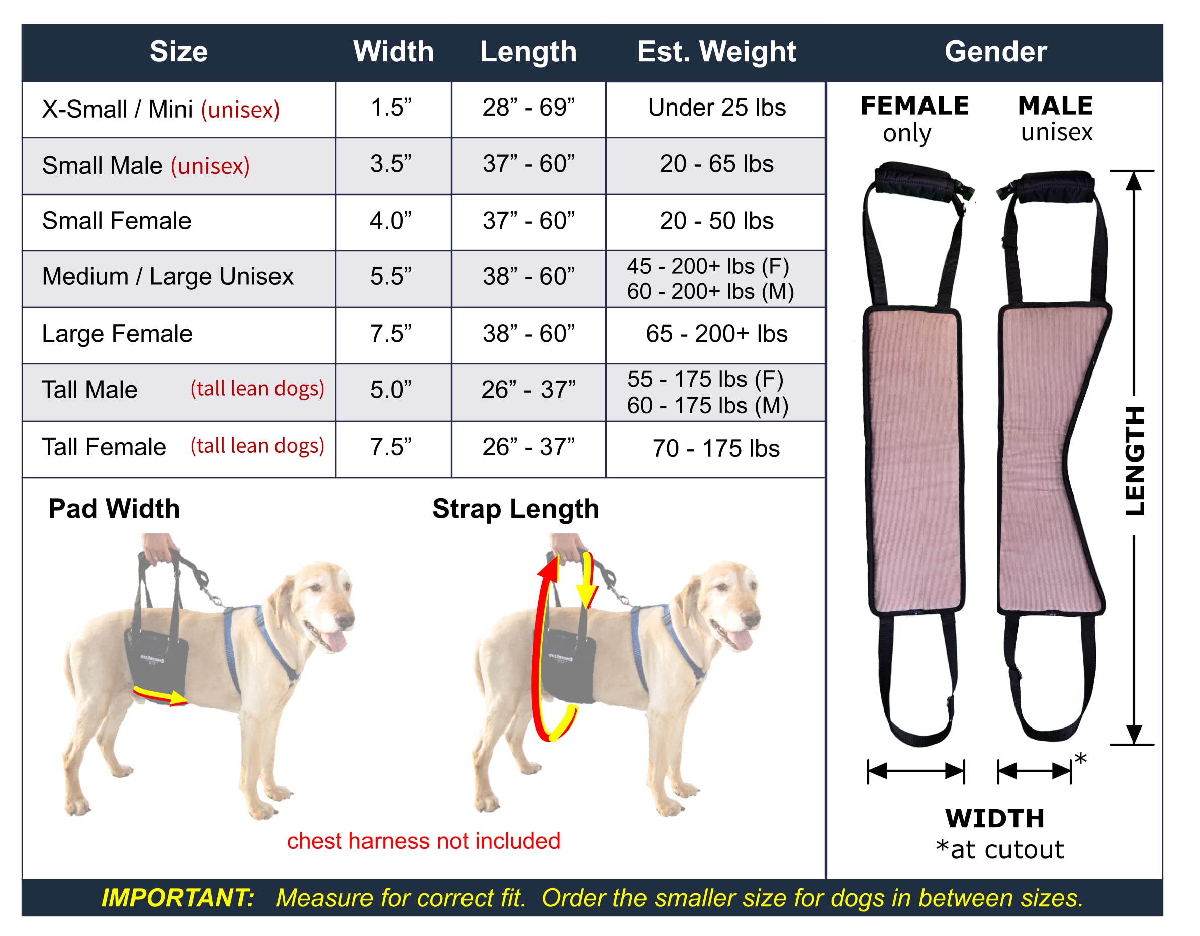 GINGERLEAD Dog Sling Hip Support Harness, SM Male fits Small to Medium Size Pets 20-65 lbs. (Male Dachshunds use X-Small Size) o