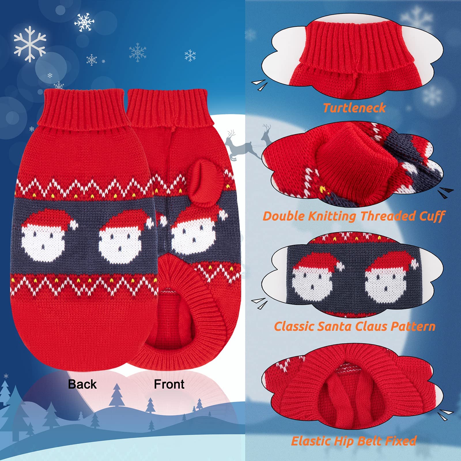 Rypet 2 Packs Cat Christmas Sweater - Puppy Christmas Sweater Pet Turtleneck Knitwear With Reindeer Santa Claus Pattern Sweaters