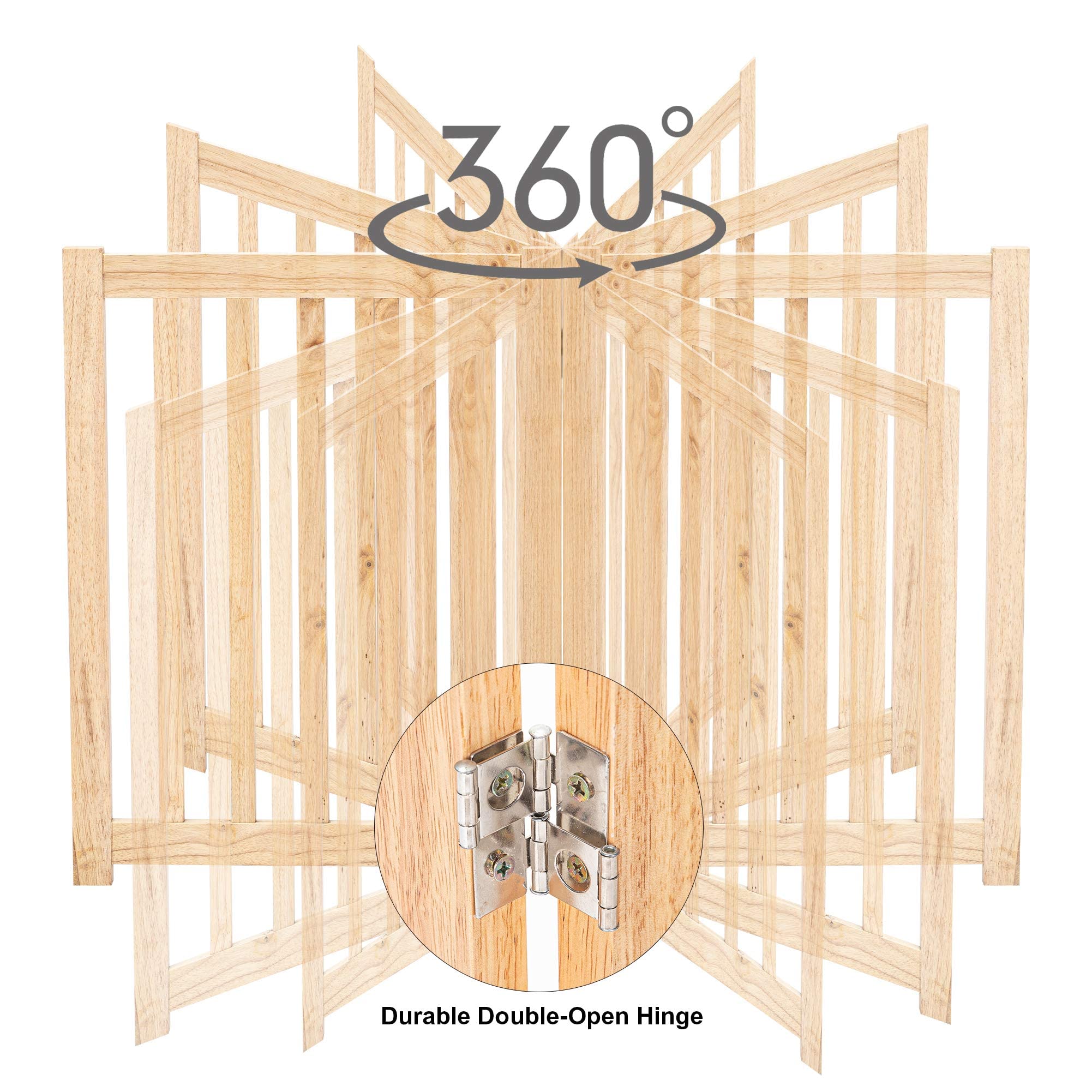 LZRS 6-Panel Extra-Wide Freestanding Wooden Dog Gate Indoor - 24   High Foldable Safety Pet Barrier for Doorways, Hallways, Kitc
