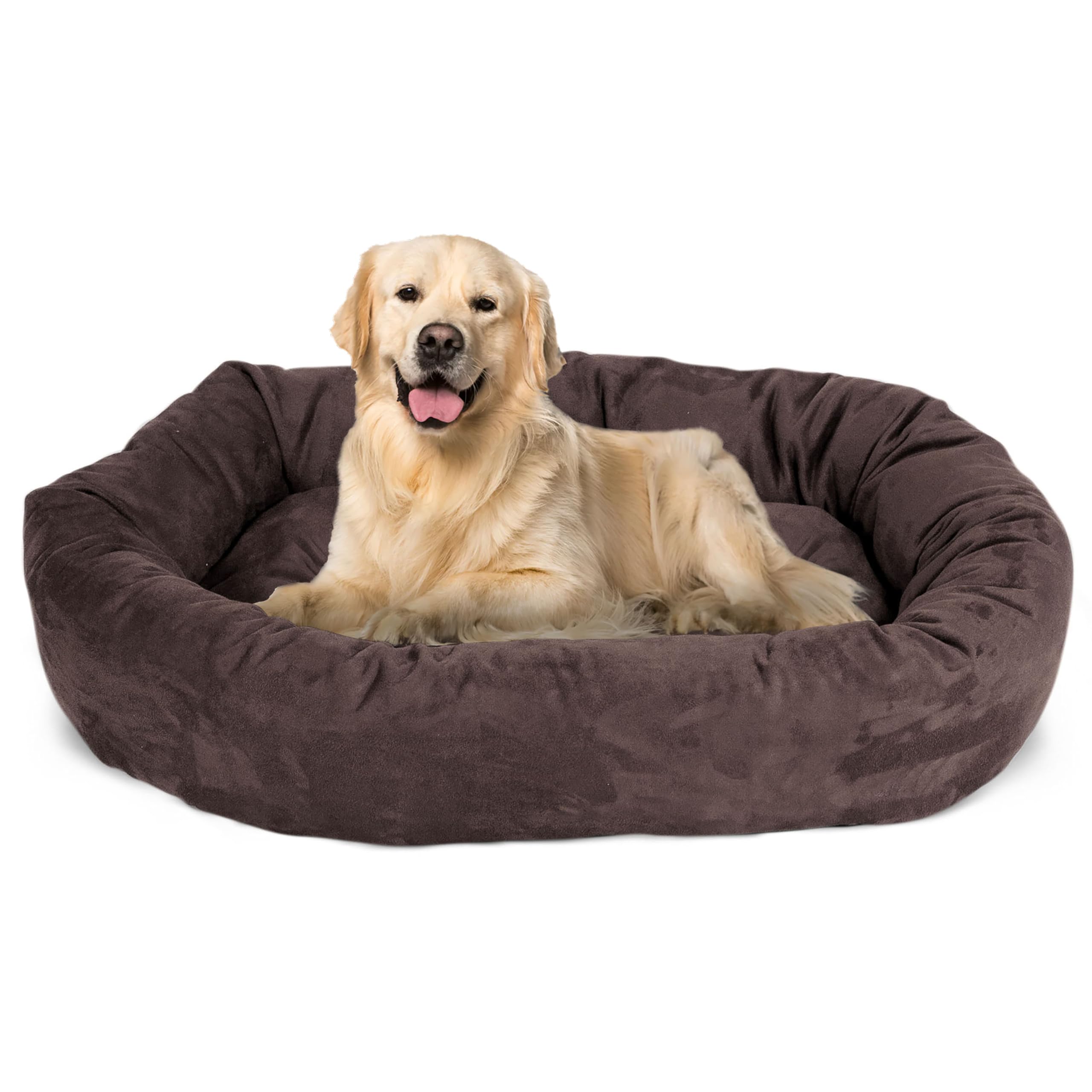 Majestic Pet 40 Inch Suede Calming Dog Bed Washable – Cozy Soft Round Dog Bed With Spine Support For Dogs To Rest Their Head - Fluffy Donut Dog Bed 40X29X9 (Inch) - Round Pet Bed Large – Chocolate