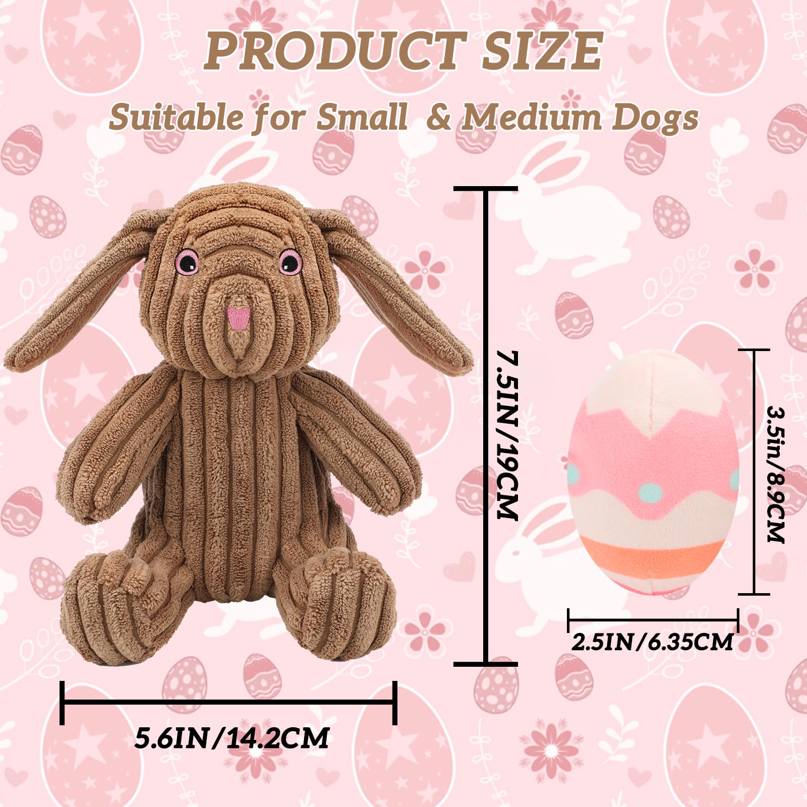 Yuepet Easter Bunny Dog Toys, Squeaky Dog Chew Toys For Cleaning Teeth, Stuffed Easter Egg Toy For Puppies Small Medium Dogs(Pin