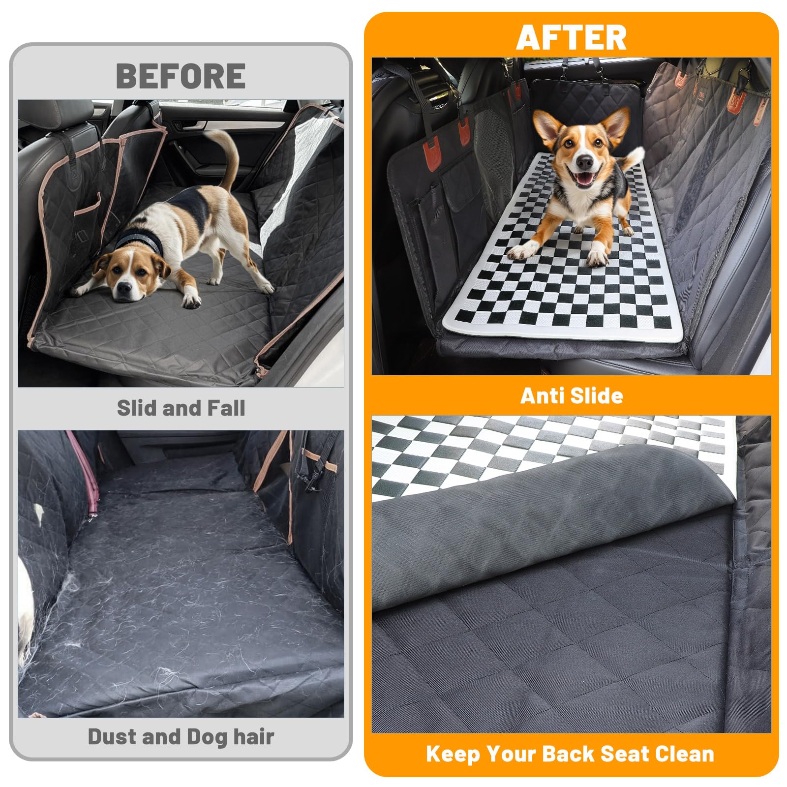 Manificent Non-Slip Pet Bed Mat For Truck Back Seat Extender, Hair Resistant Dog Blanket For Hard Bottom Dog Car Seat Cover, Ant