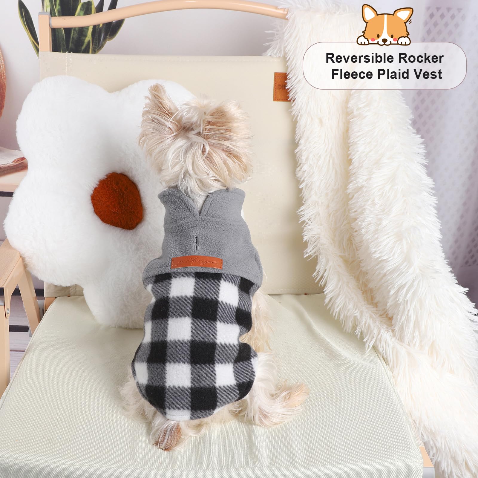 Kosiyi Fleece Vest Dog Sweater With Leash Hole - Lightweight Cold Weather Coat for Small Dogs - Stretchy Sweatshirt Pet Clothes