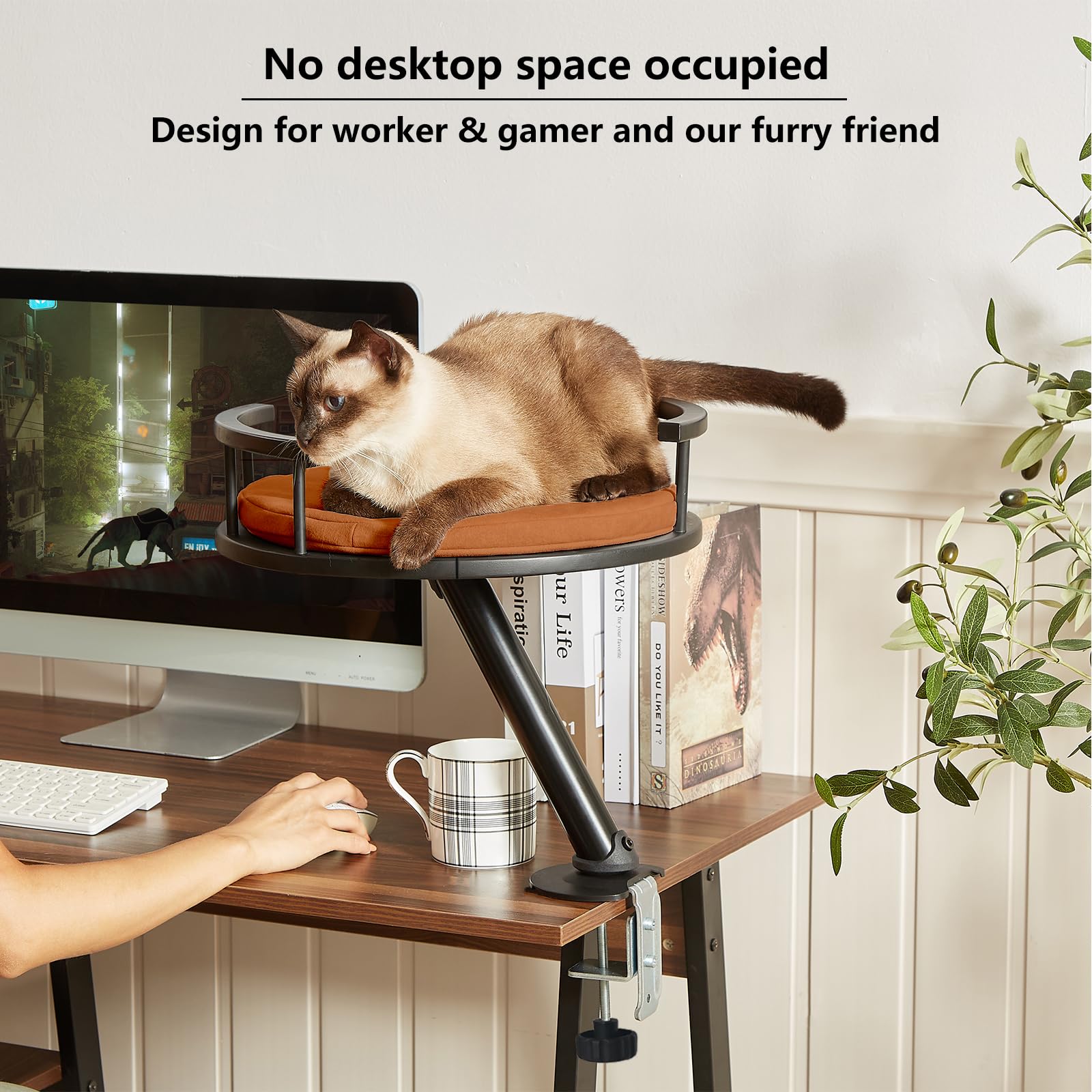 Juopool Cat Desk Bed - Desktop Attachment Cat Perch For Home Office, Spinnable Indoor Mounted Desk Bed, Elevated Nest For Work,