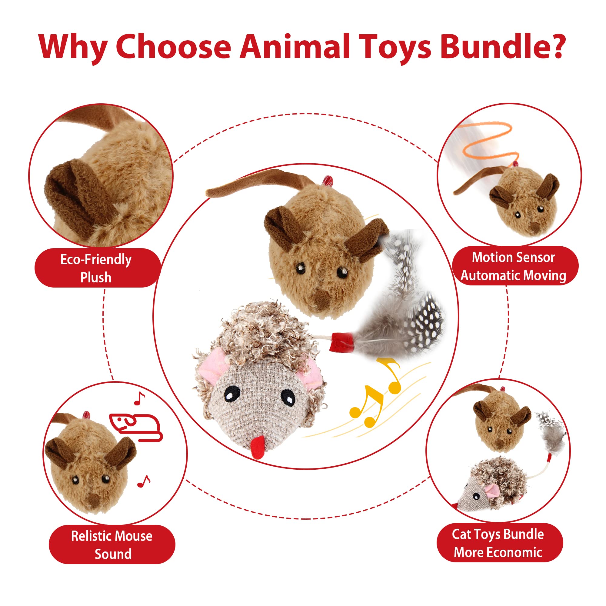 Gigwi Interactive Cat Toys Pack, Automatic Moving Mouse Electronic Cat Toys For Indoor Cats, Mouse Hunt Cat Toy For Kitten, 2 Pa