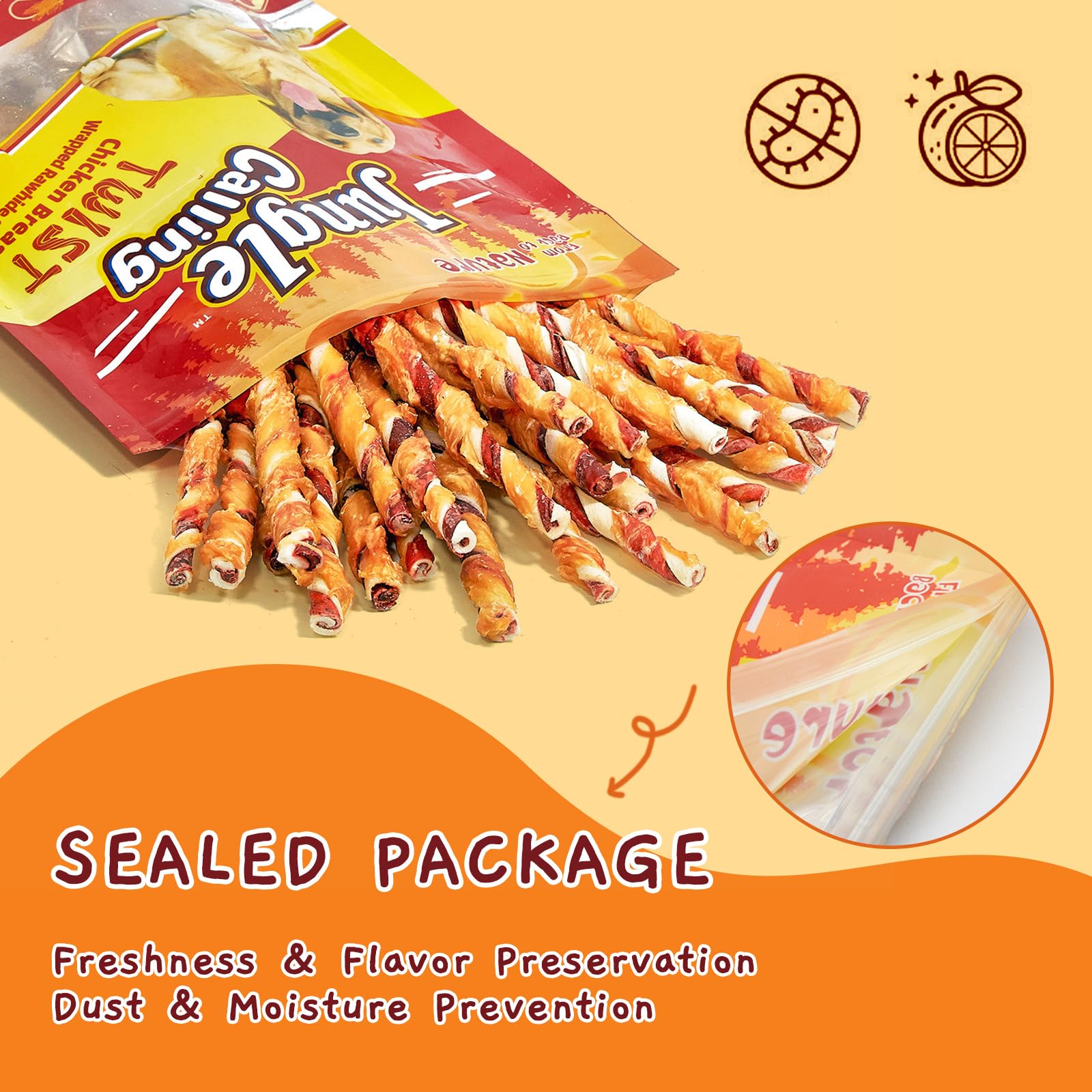 Jungle Calling Dog Treats, Natural Chicken Wrapped Rawhide Sticks, Grain-Free Training Rewards Chews for Small and Medium Puppy,