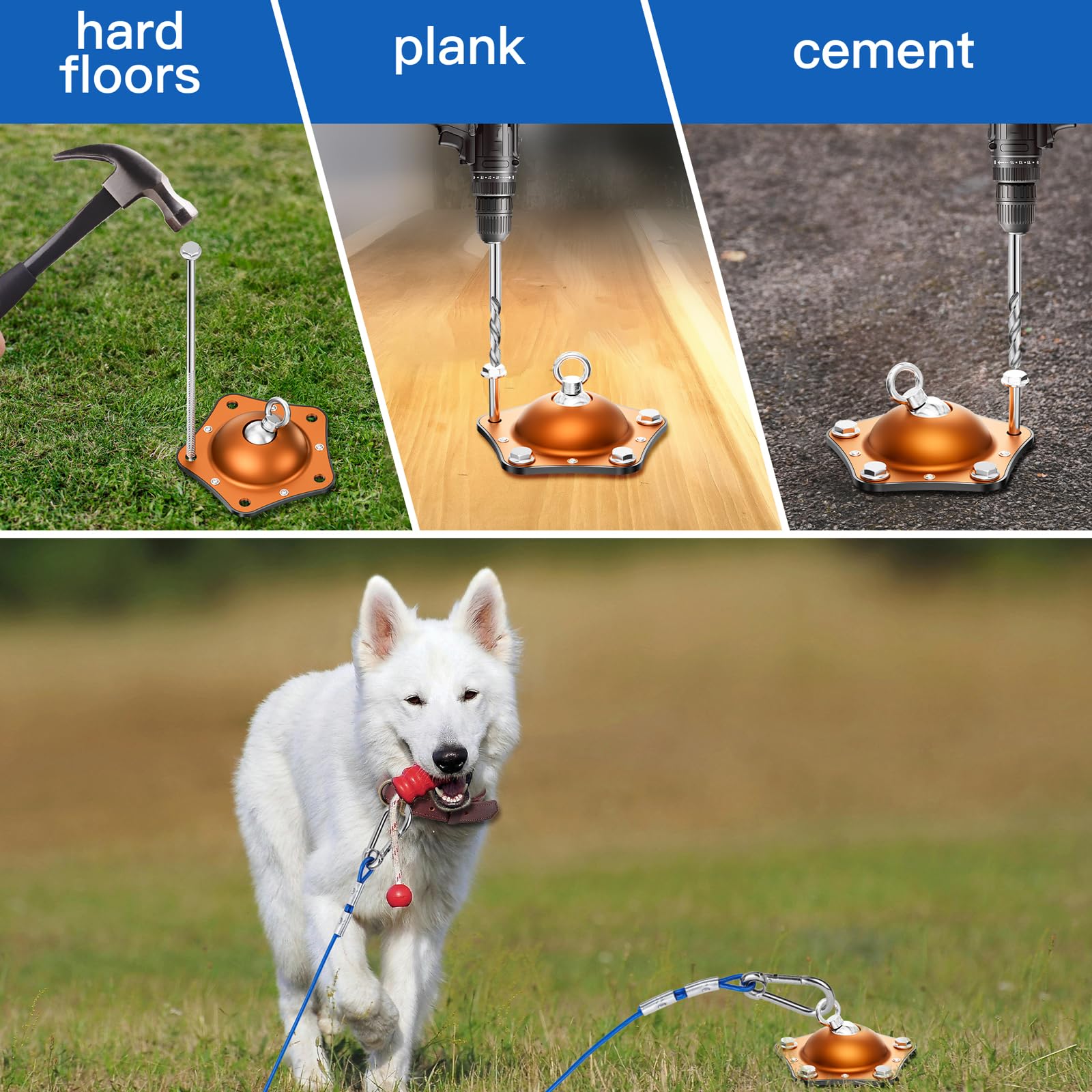 Tamababy Dog Tie Out Cable And Stake, 360Swivel Dog Anchor, With 30Ft Heavy Duty Cable, Heavy Dog Stake For Yard Can Hold Up To