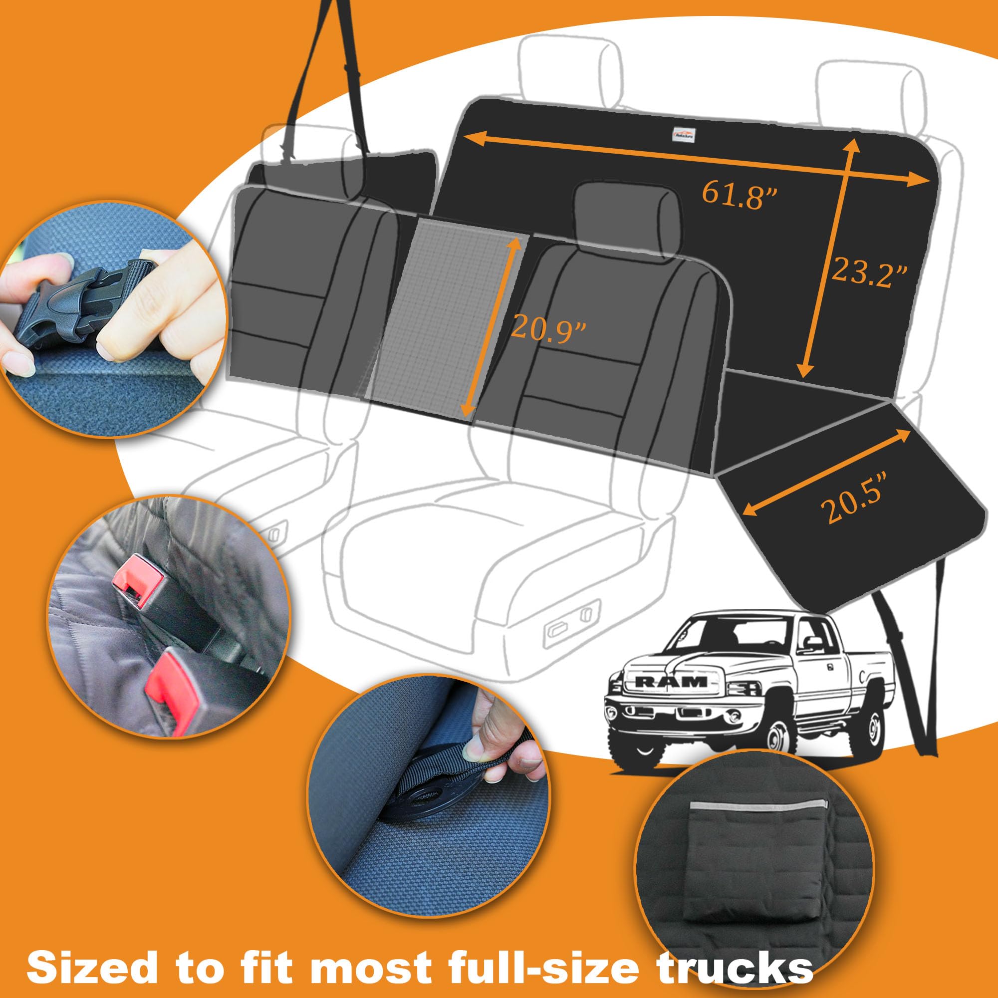 Reliadura Dog Hammock For Truck,Dog Car Seat Cover For Back Seat, Waterproof Seat Cover For Trucks With Mesh Window,Backseat Cov