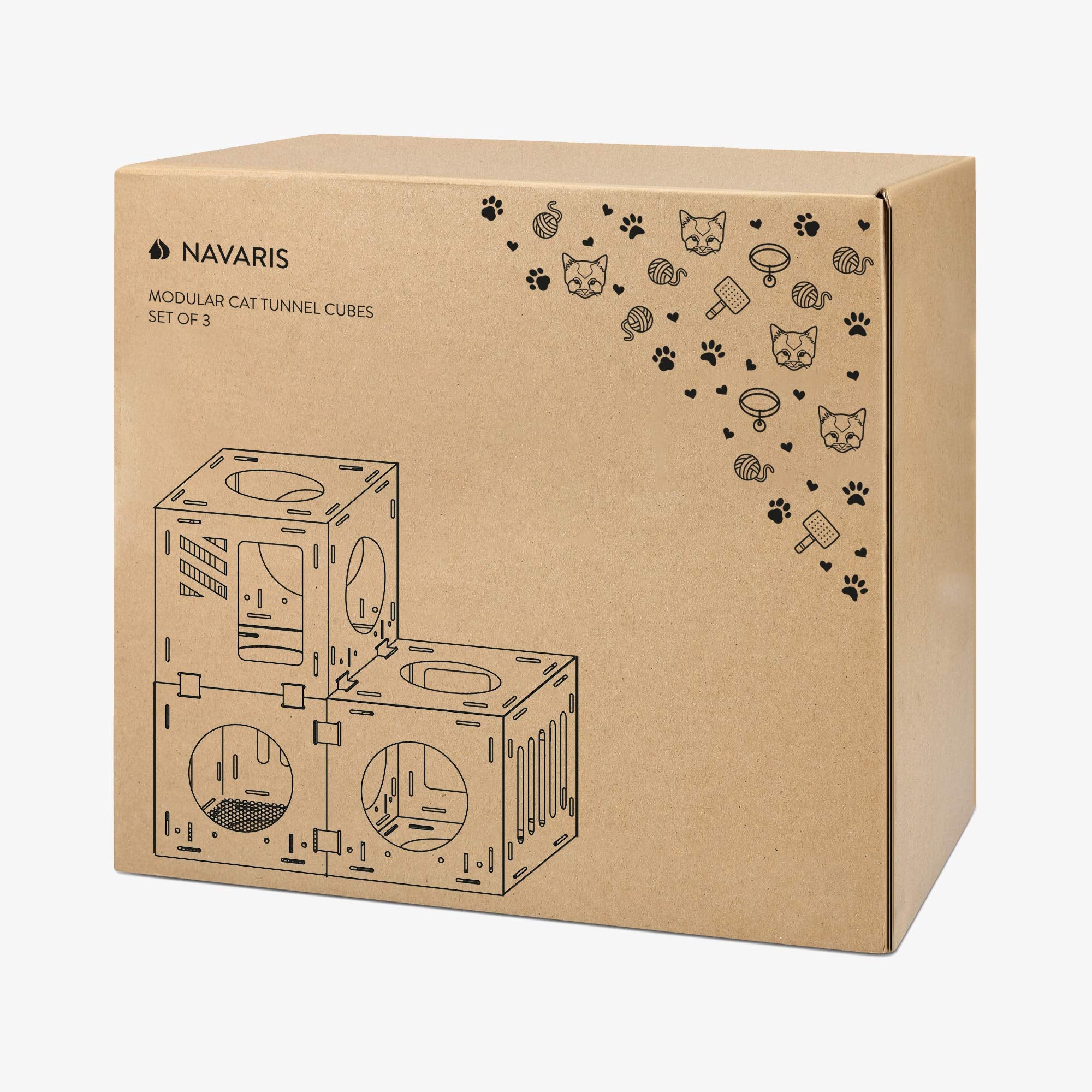 Navaris Modular Cardboard Cat House - Diy Corrugated Cardboard Configurable Play Tower Condo For Small Cats, Kittens, Rabbits - 3 Cubes