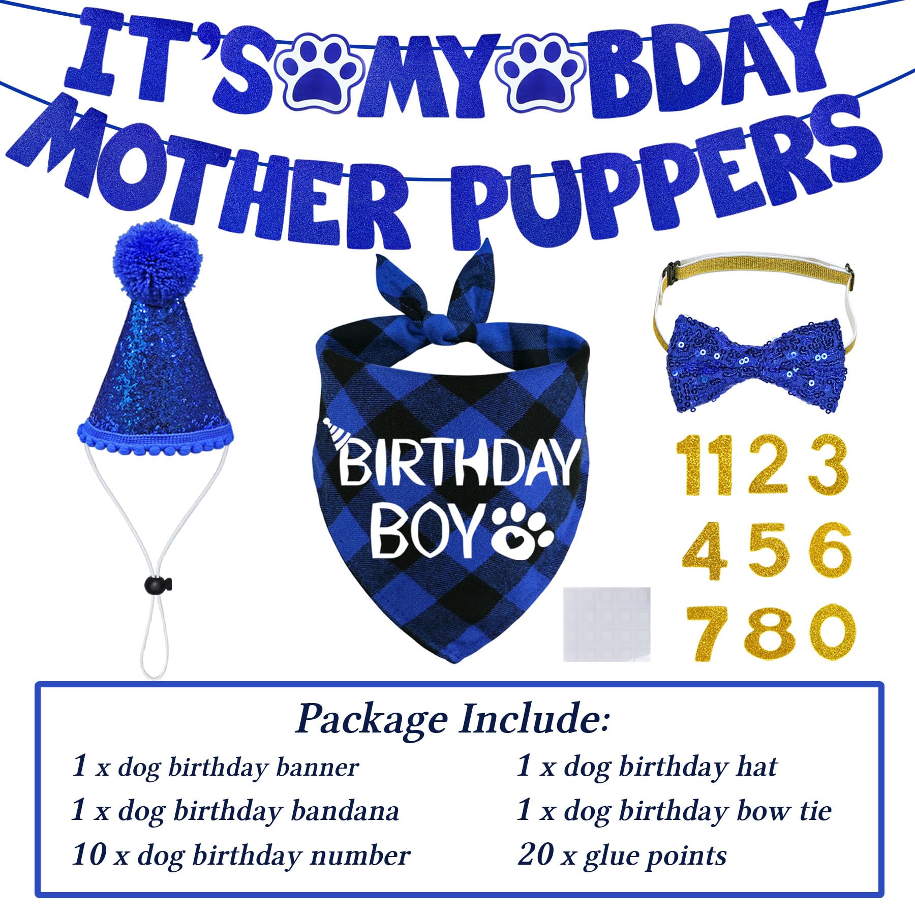 Stmk Dog Birthday Decorations, Multi Sizes Dog Birthday Hat Dog Birthday Bandana Boy Bow Tie Birthday Numbers Its My Bday Mother