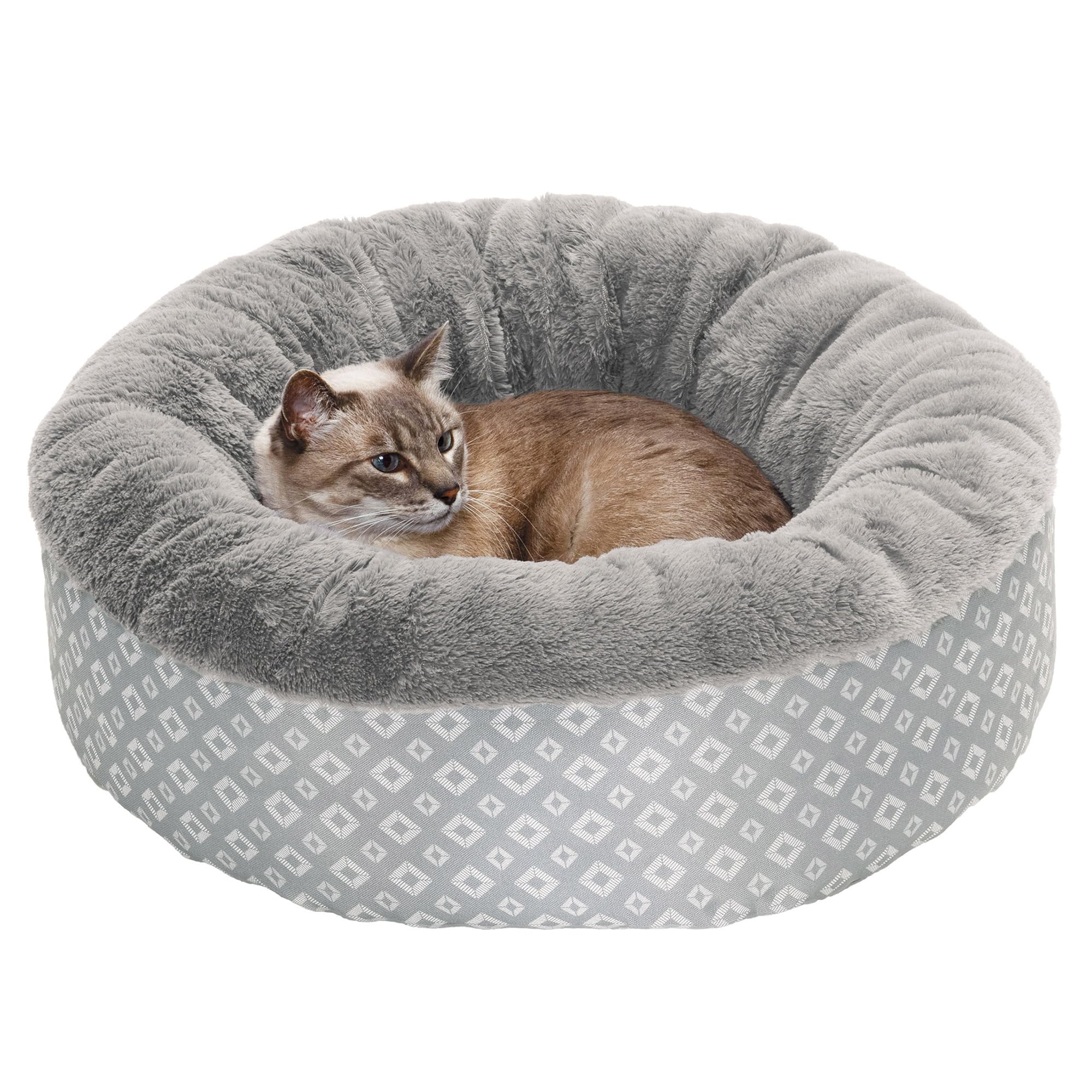 Furhaven 23'' Round Donut Dog Bed For Indoor Cats & Small Dogs, Washable, For Dogs Up To 20 Lbs - Plush & Diamond Print Donut Be