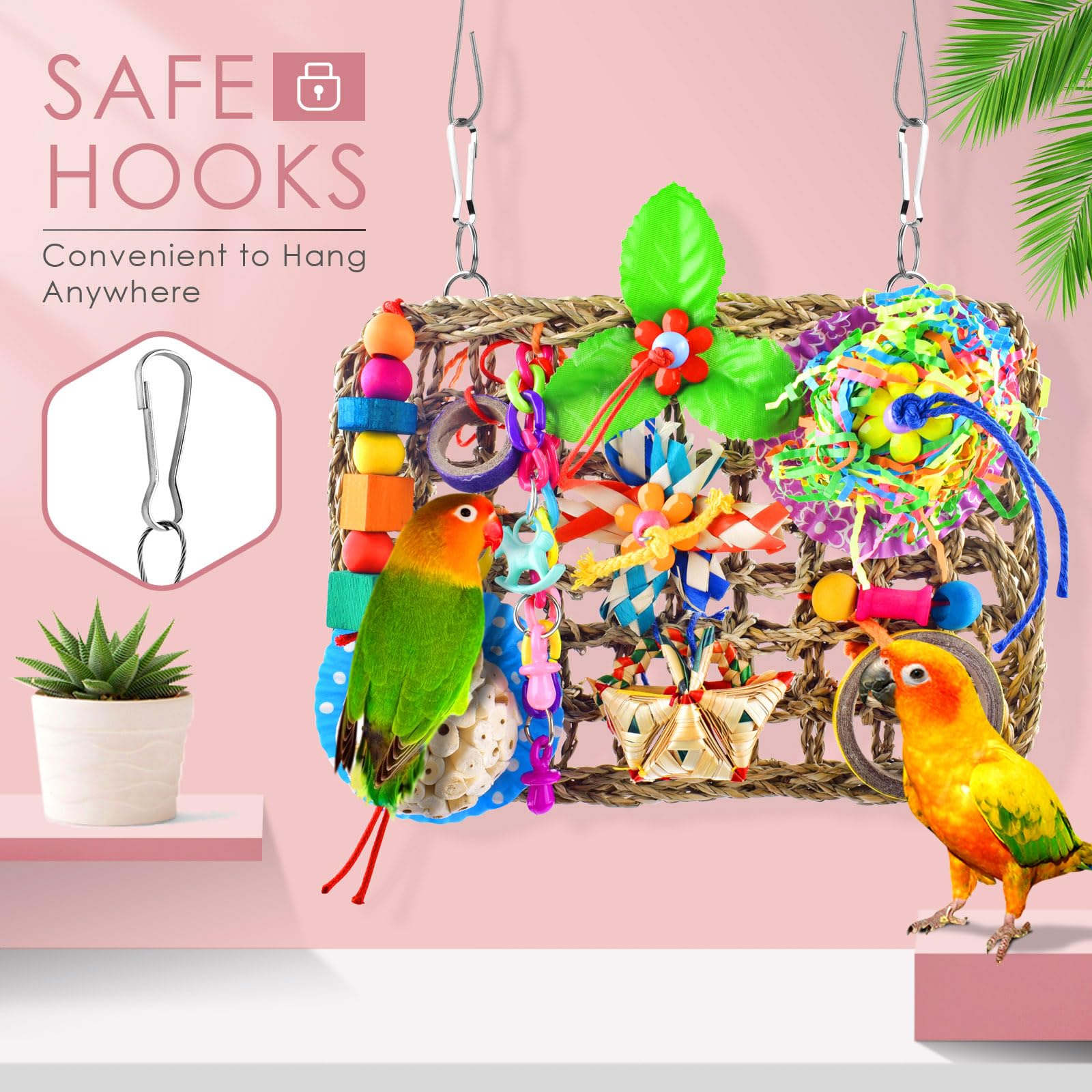 KATUMO Bird Toys, Small Parrot Foraging Toys Parakeet Climbing Mat with Toys Bird Chew Toys for Conure, Cockatiel, Lovebird, Par