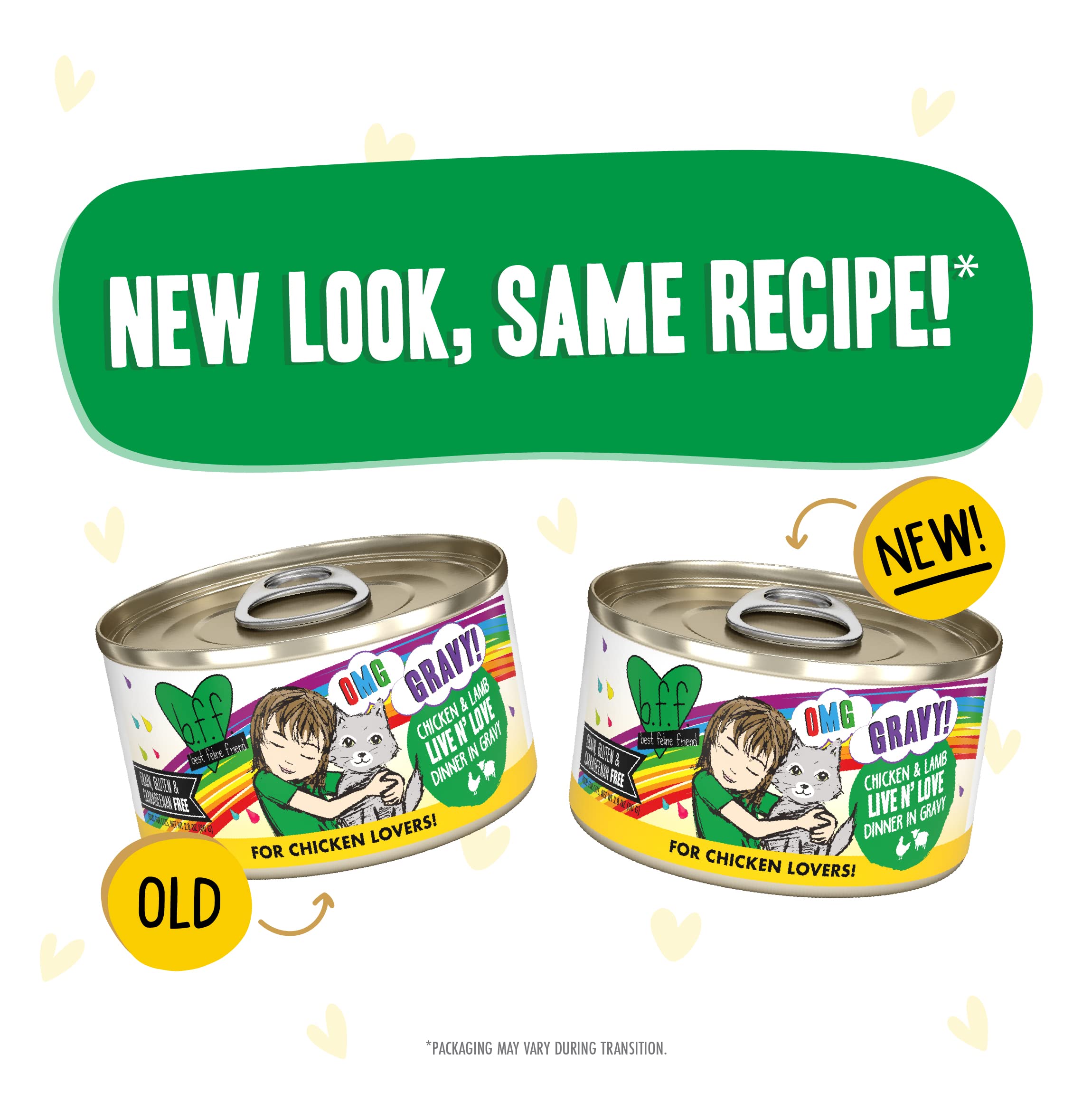 Weruva B.F.F. OMG - Best Feline Friend Oh My Gravy!, Chicken & Lamb Live N Love with Chicken & Lamb in Gravy, 2.8oz Can (Pack o