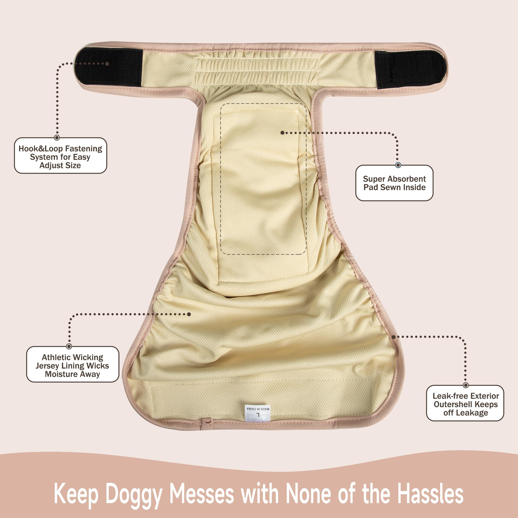 Langsprit Frenchie Female Dog Diapers No Tail Hole,Reusable Puppy French Bulldog Diapers Female for Period Heat,Washable Small M