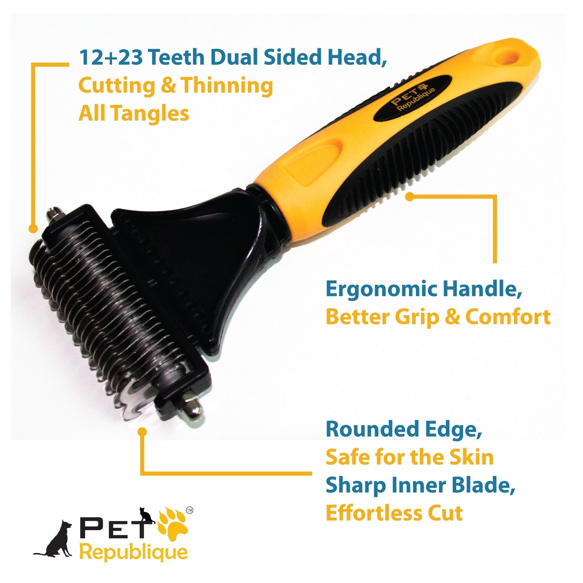 Pet Republique Dog Dematting Tool - Matt Splitters For Dogs, Cats, Rabbits, Long Haired Breed Pets - Effective Pet Dematting, Mat Remover, De-Matting Comb, Or Dematter - Regular 12+23 Teeth Design