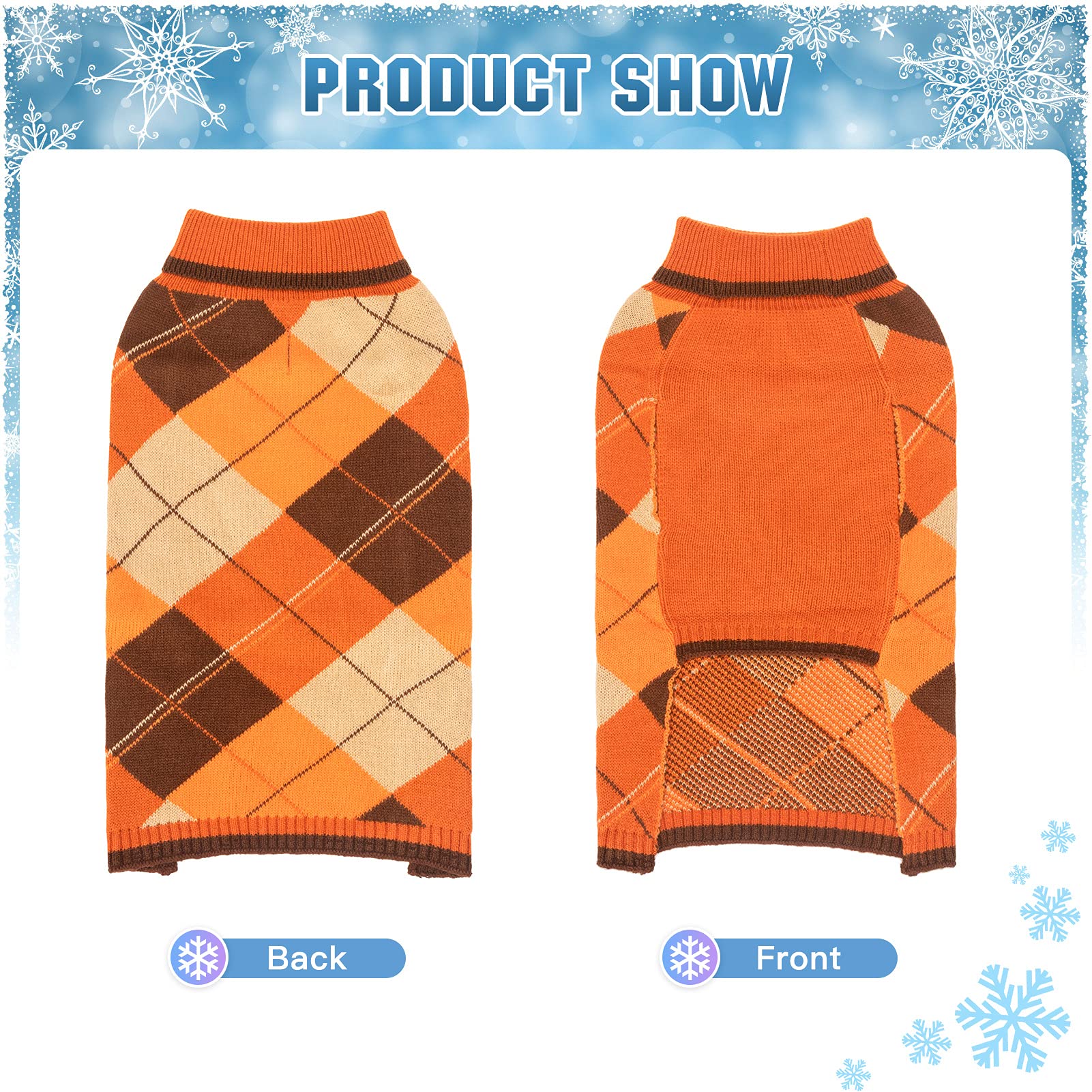 KOOLTAIL Dog Sweater Pet Knitted Clothes - Classic Plaid Pullover Turtleneck Fall Thanksgiving Dog Sweaters with Leash Hole, Thi