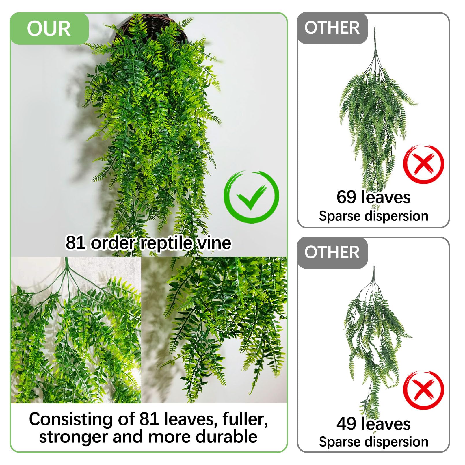 Pinvnby Reptile Plants Hanging Fake Vines Boston Climbing Terrarium Plant With Suction Cup For Bearded Dragons Lizards Geckos Sn