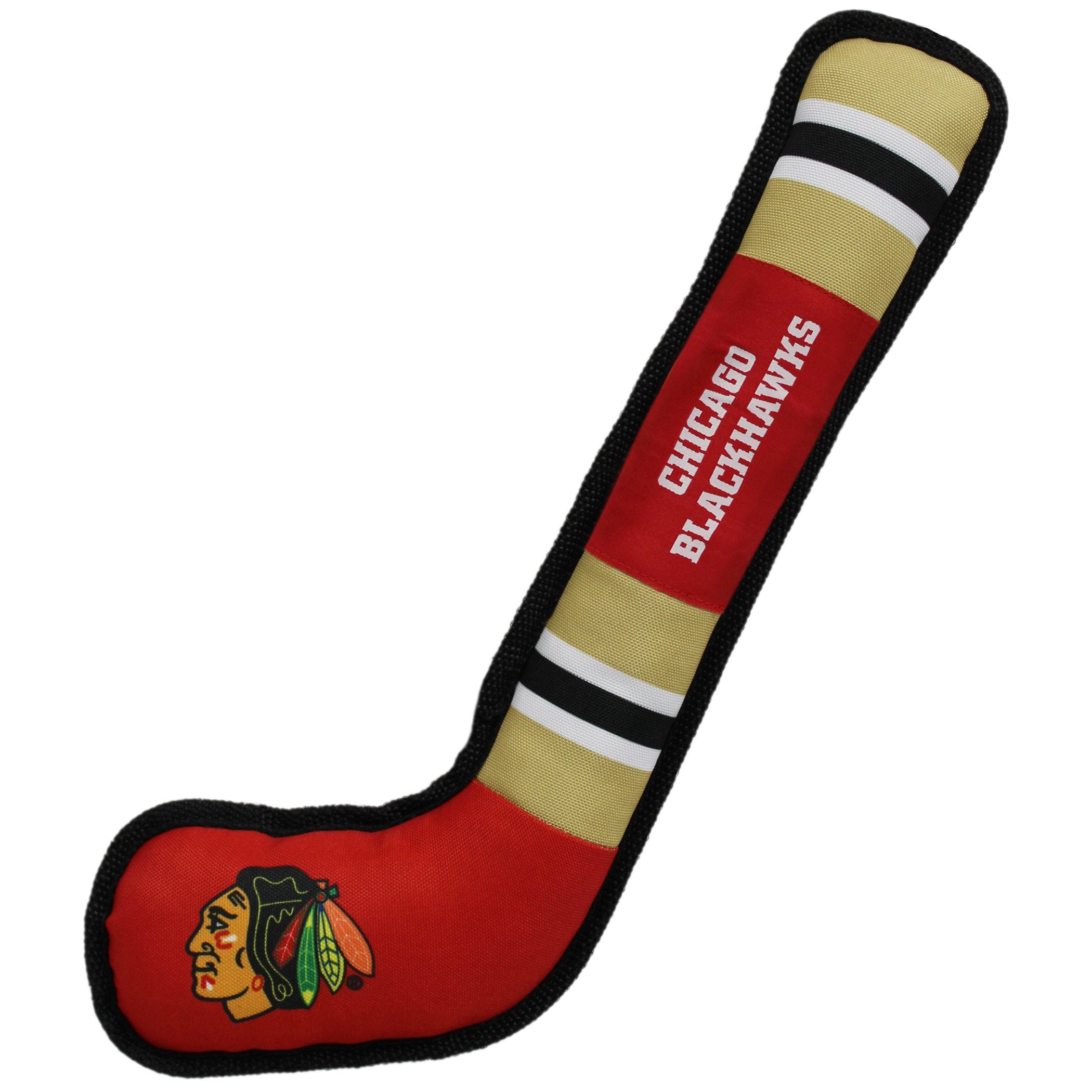 Pets First Dog Toy Tough Nylon With Inner Squeaker Licensed By Nhl Chicago Blackhawks Hockey Stick Toy For Dogs & Cats. Play Hoc