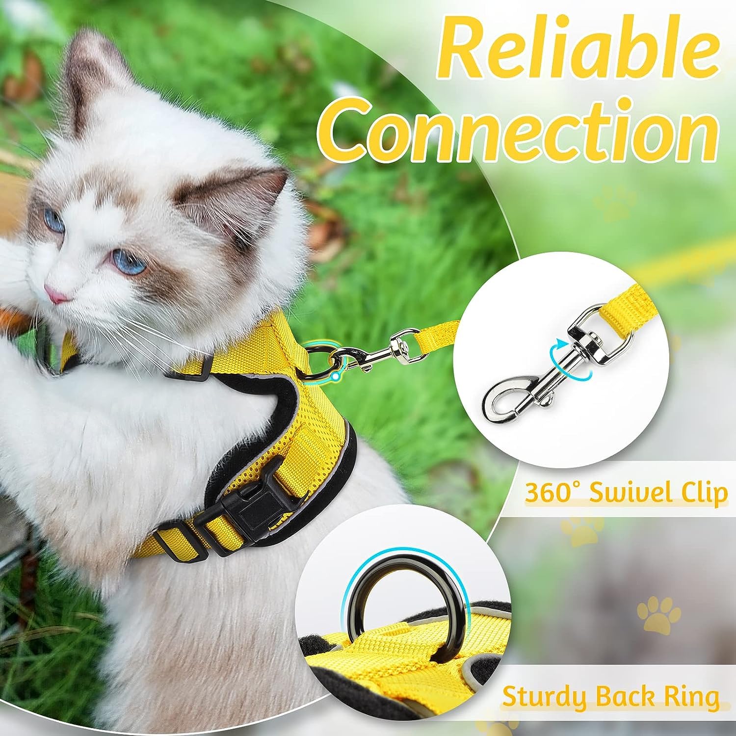 Rabbitgoo Cat Harness And Leash For Walking, Escape Proof Soft Adjustable Vest Harnesses For Cats, Easy Control Breathable Reflective Strips Jacket, Yellow, Xxs