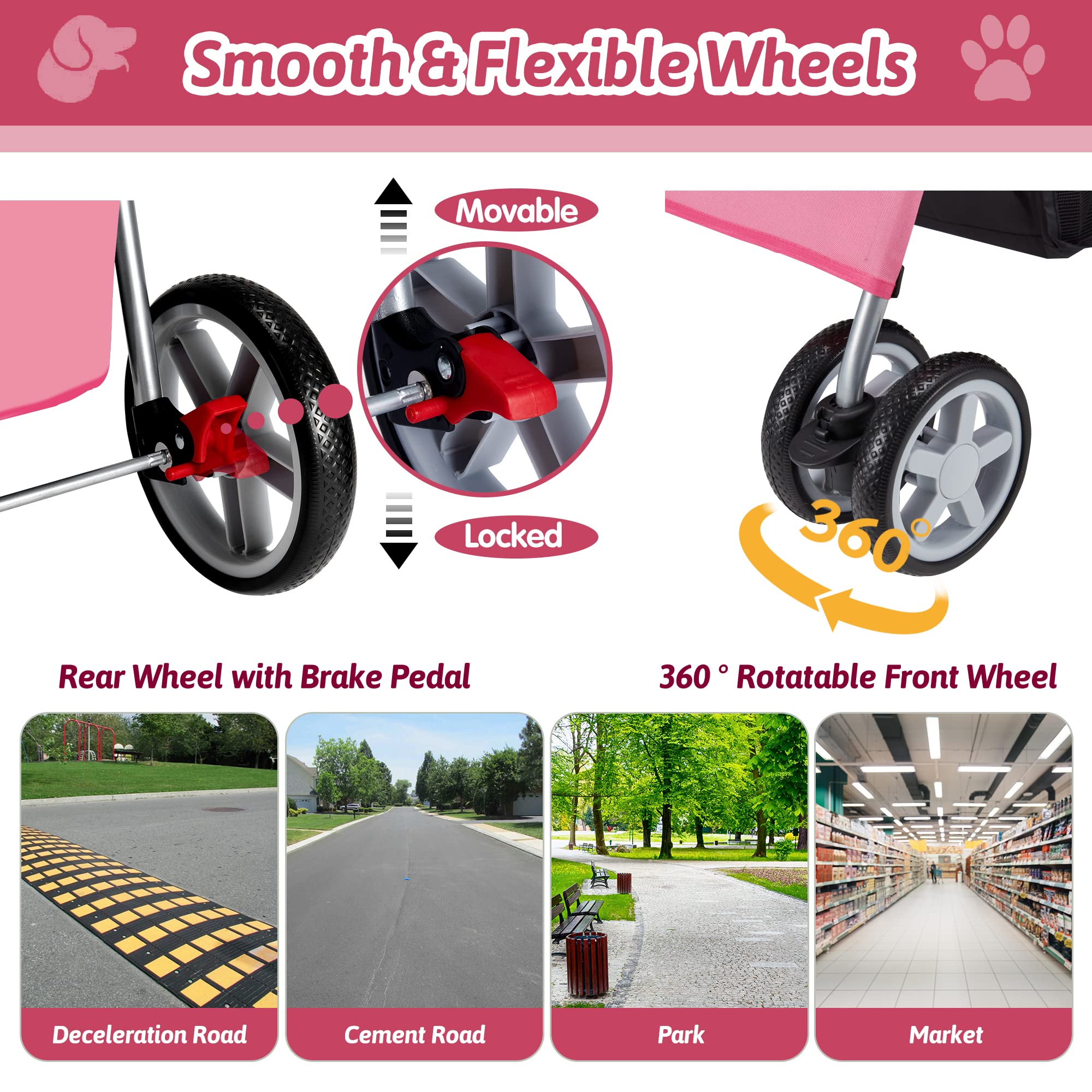 Azaeahom Pet Stroller, 4 Wheels Pet Strolling Cart For Medium/Small Dogs And Cats, Foldable Cat Jogger/Dog Stroller With Cup Hol