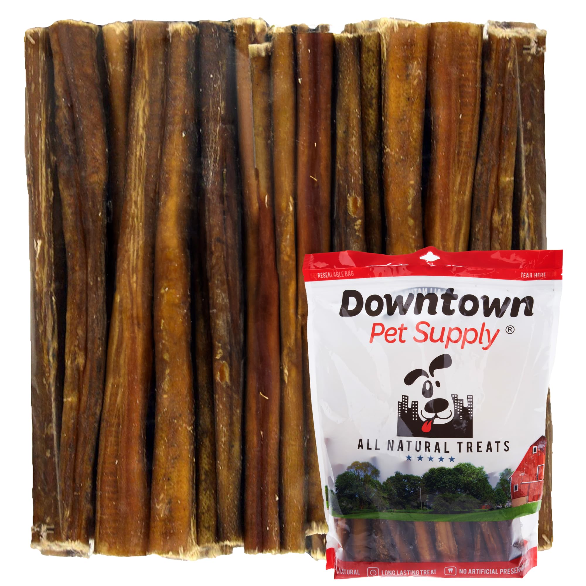 Downtown Pet Supply Bully Sticks for Dogs, Junior Size (12, 12-Pack) Rawhide Free Dog Chews Long Lasting Non-Splintering Pizzle 