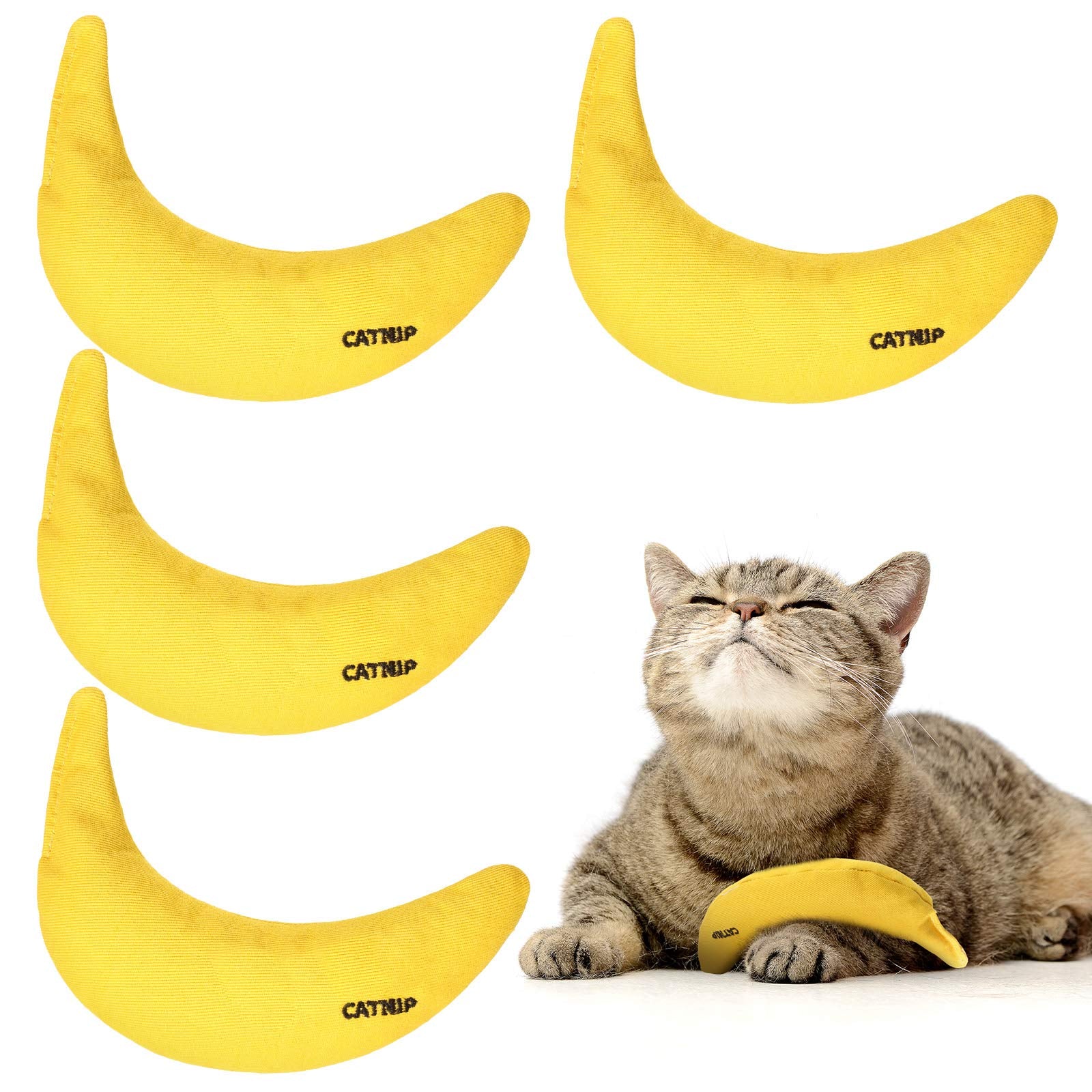 Sotiff 4 Pieces Catnip Toys Yellow Banana Cat Chew Catnip Toys Kitten Interactive Toy Reliable Catnip Filled Cat Toys For Indoor
