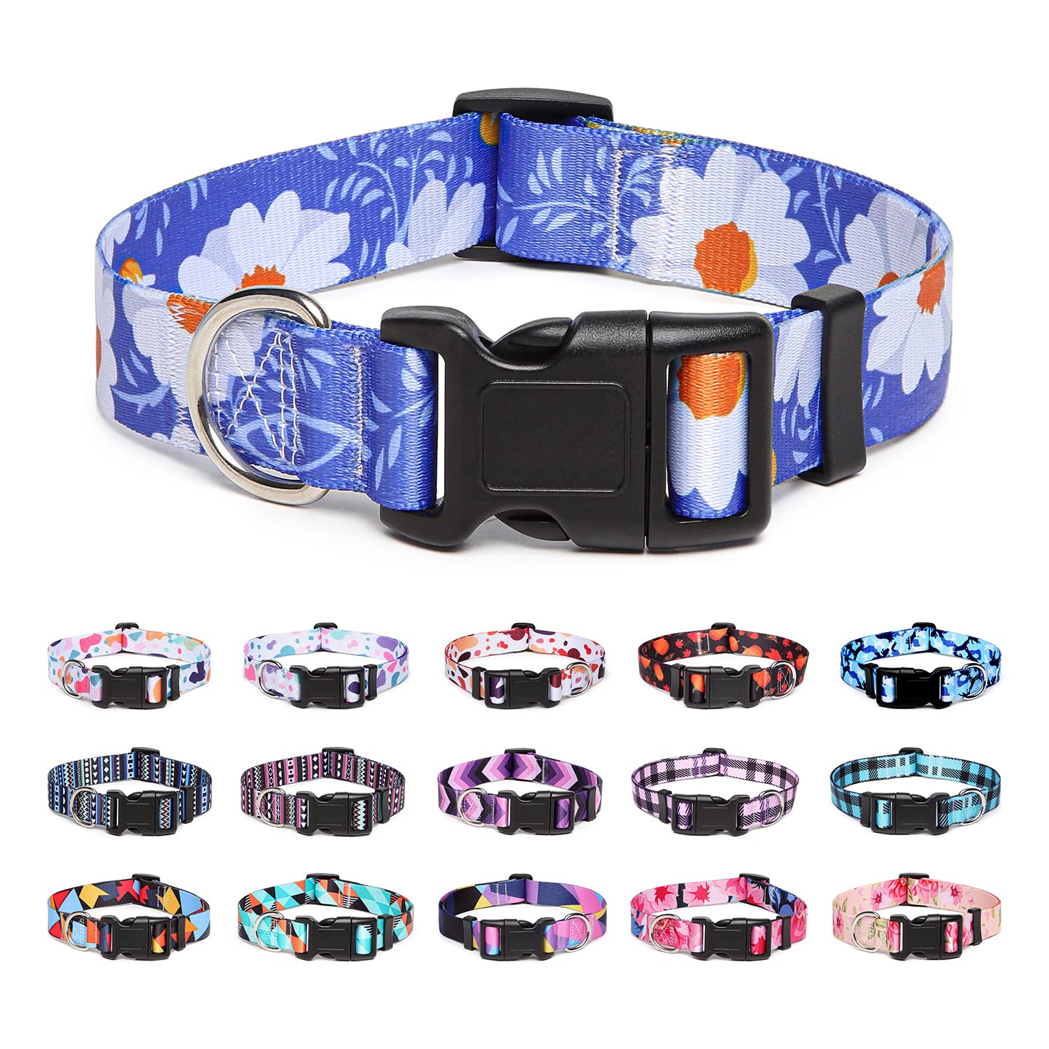 Suredoo Adjustable Dog Collar With Patterns, Ultra Comfy Soft Nylon Breathable Pet Collar For Small Medium Large Dogs (M, Daisy)
