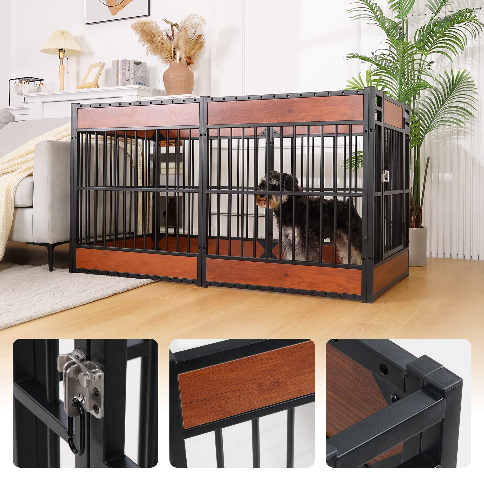 RYpetmia Heavy Duty Indoor Dog Playpen, 31.5" Height, Mahogany Furniture Style, Safe & Sturdy Puppy Pen