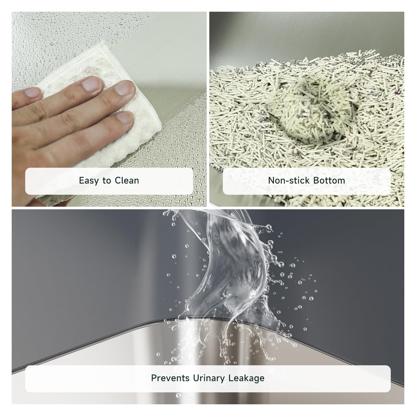 Booche High-Sided Stainless Steel Cat Litter Box,Stainless Steel Litter Box with Lid,Extra Large Litter Box,Easy-to-Clean Metal