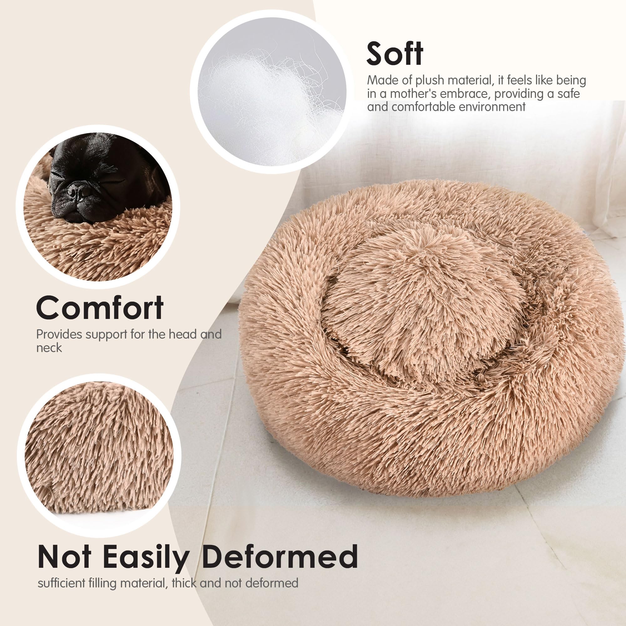 Hoewina Dog & Cat Bed For Indoor Cats, 20In Calming Donut Bed For Puppy And Kitten, Washable Round Fluffy Pet Bed For Small Medi