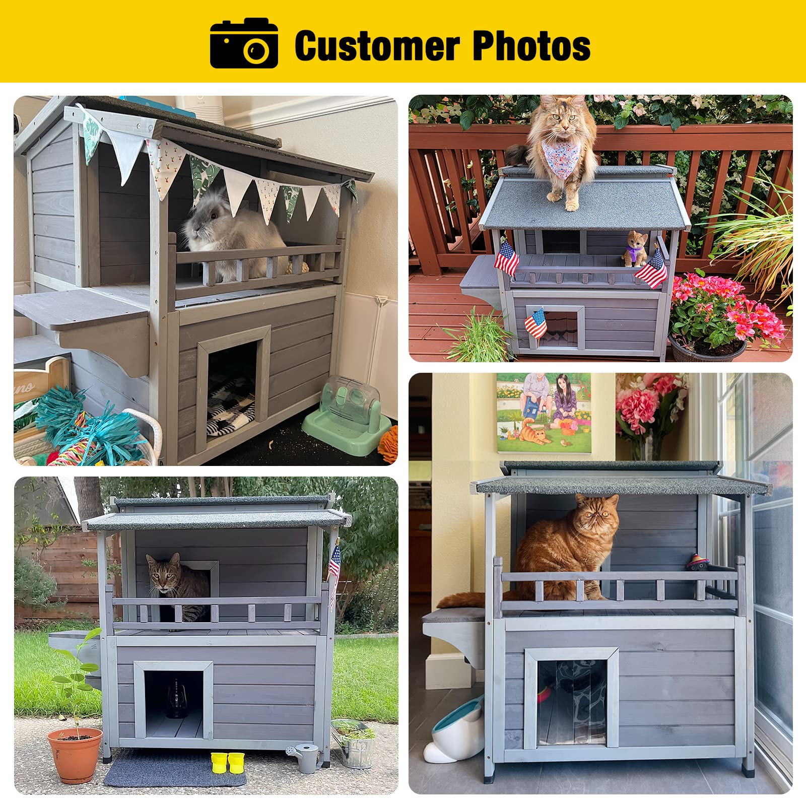 Aivituvin 2 Story Cat House Enclosure With Large Balcony, Indoor Cat Condo Outdoor Cat Shelter, Wooden Kitty Home With Pvc Door Strip