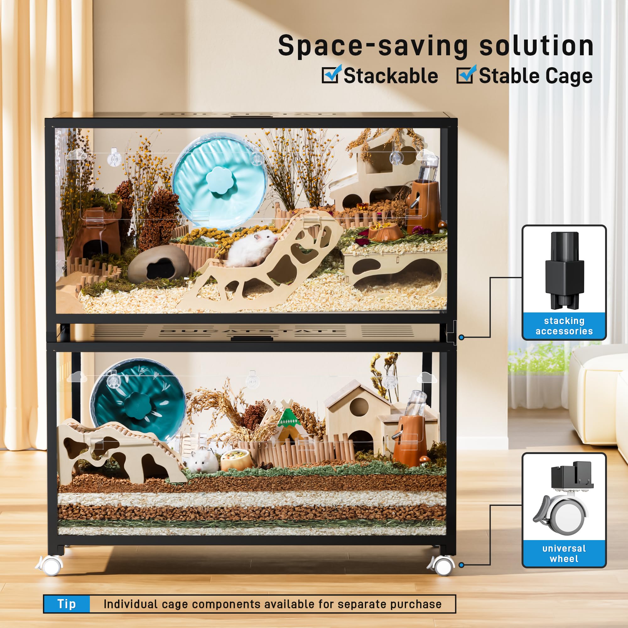 Bucatstate Hamster Cage Metal 2.0 - Small Animal Habitats Large Stackable With Top Access Easy Assemble 39.3L*19.7W*20.6H Inches