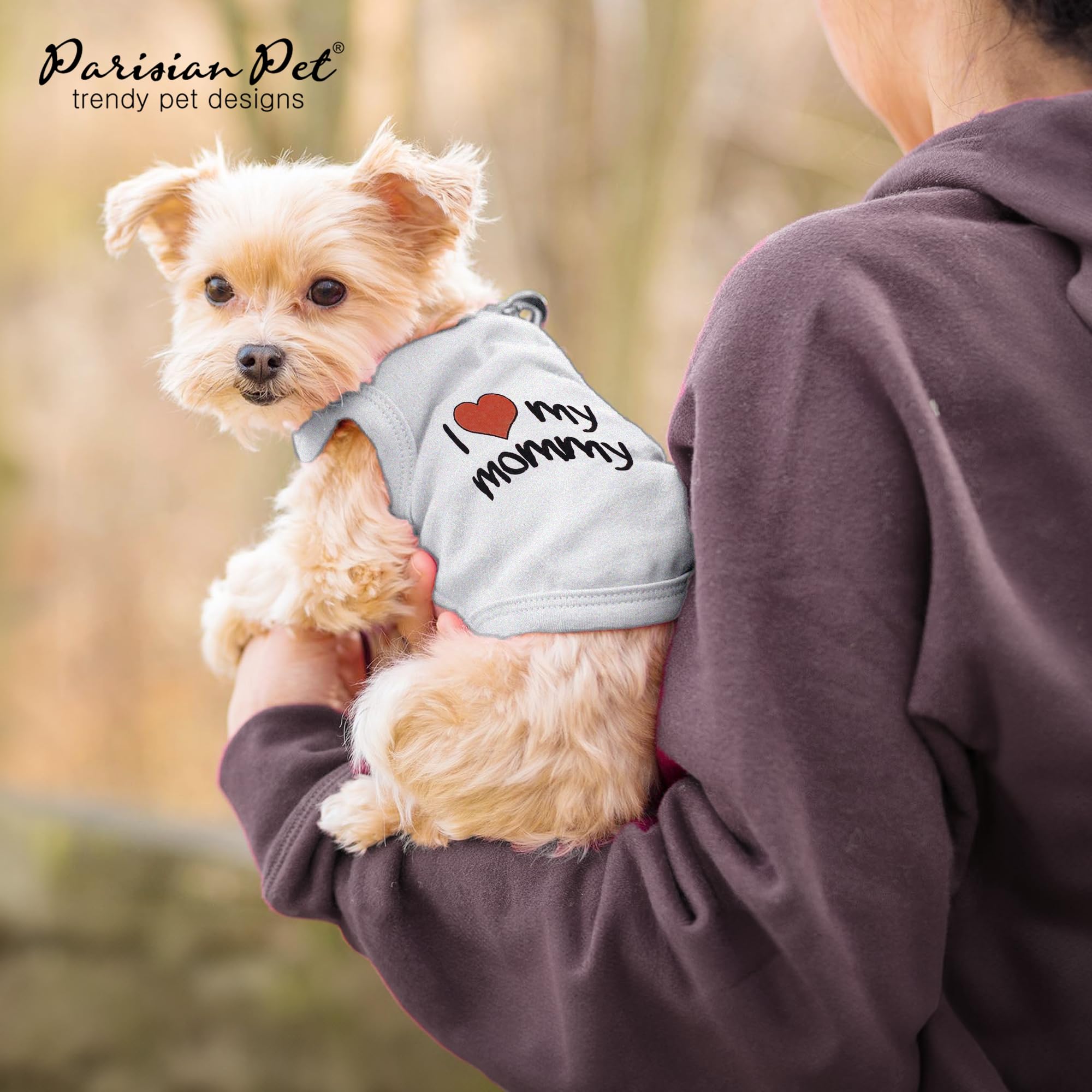Parisian Pet Unisex Dog T-Shirt With Embroidered 'I Love My Mommy' Words - 100% Cotton, I Love My Mom Shirt - Sleeveless Pet Vest - Grey Dog Shirts For Large Dogs, 3Xl