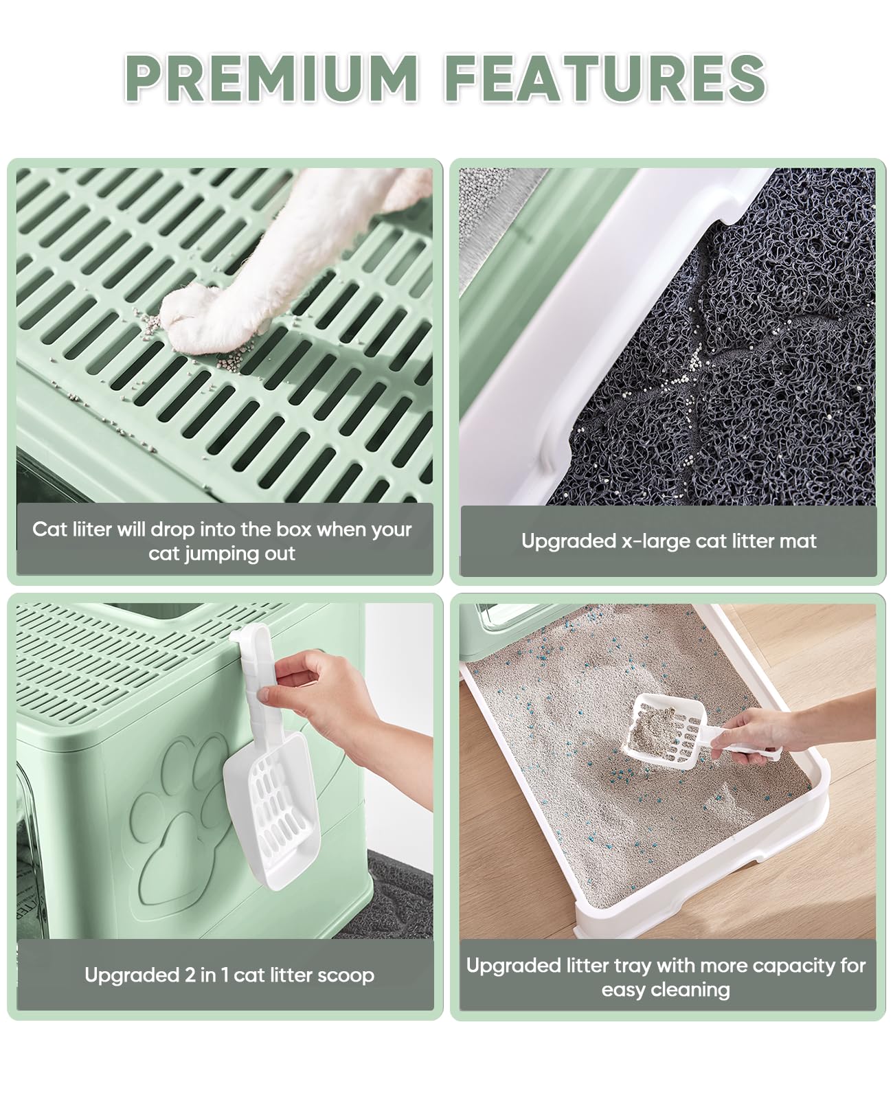 Medario Cat Litter Box With X-Large Litter Mat And Scoop, Large Foldable Litter Box With Lid, Enclosed Kitty Box,Front Top Entry