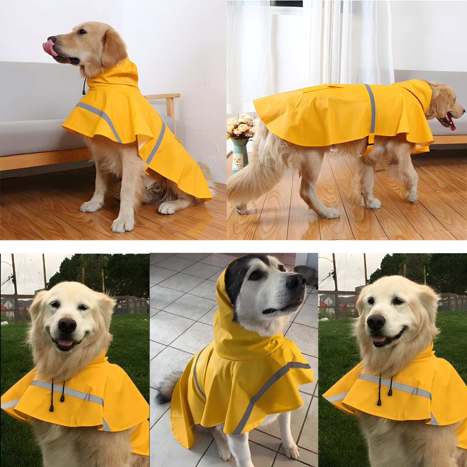 NACOCO Large Dog Raincoat Adjustable Pet Water Proof Clothes Lightweight Rain Jacket Poncho Hoodies with Strip Reflective (XL, Y