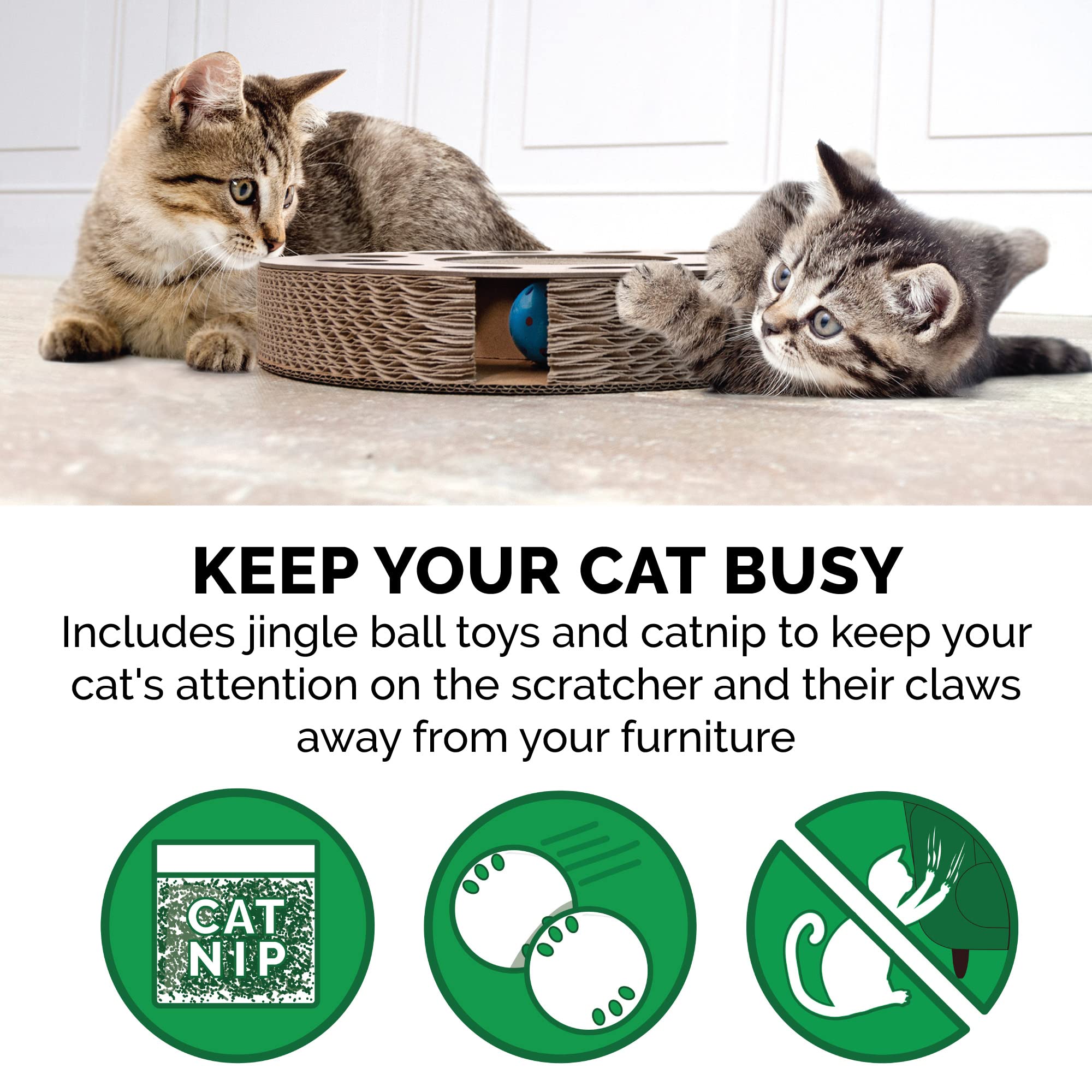 Furhaven Scratching Pad Ball Track Cat Toy W/ Catnip For Indoor Cats - Archway Busy Box Scratcher - Tan, One Size