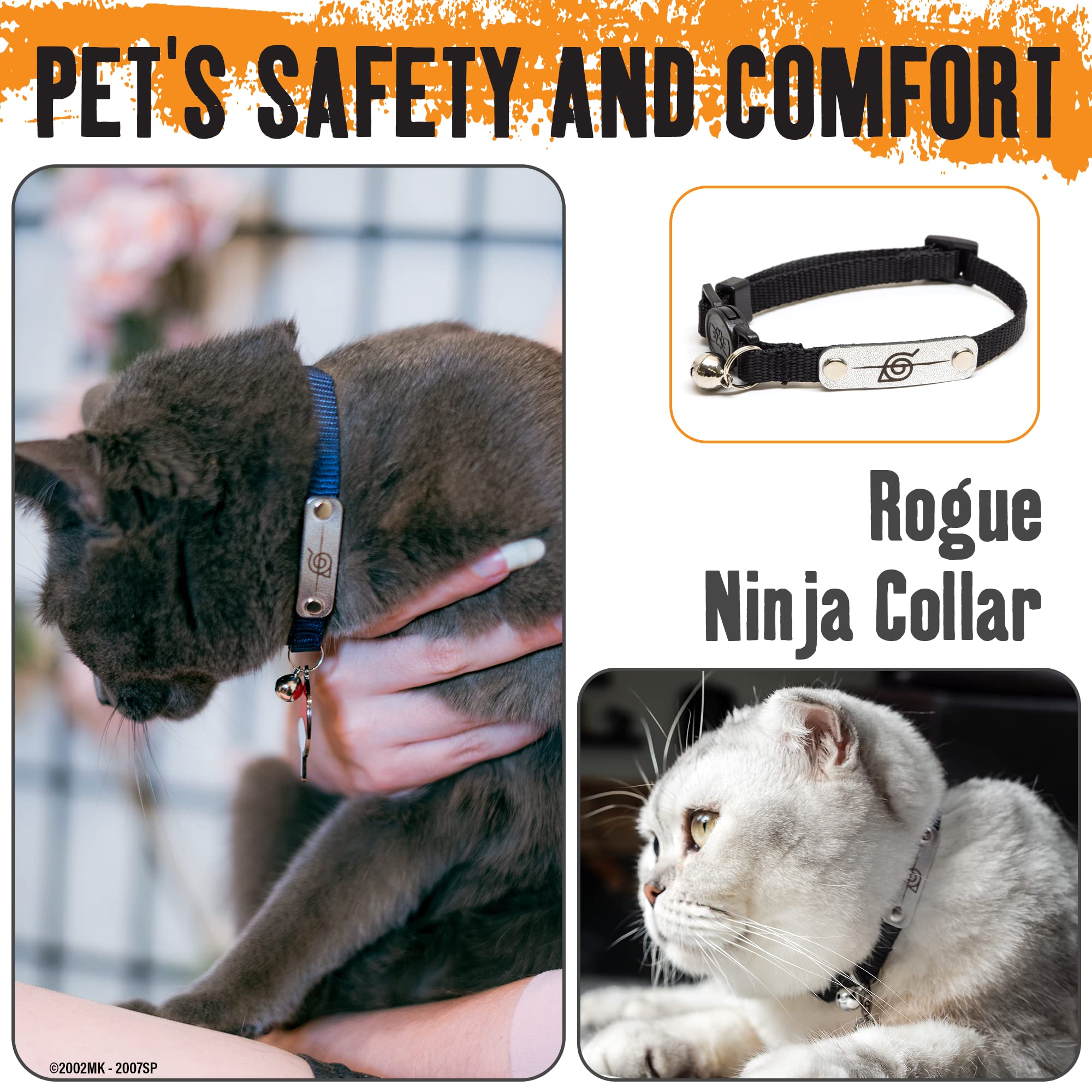 Naruto Cat Collars For Girl Cats, Boy Cats & Small Kitten Collar With Bell | Officially Licensed Naruto Shippuden Hidden Leaf Village Headband Breakaway Cat Collars For Naruto Gifts (Navy, Rogue)