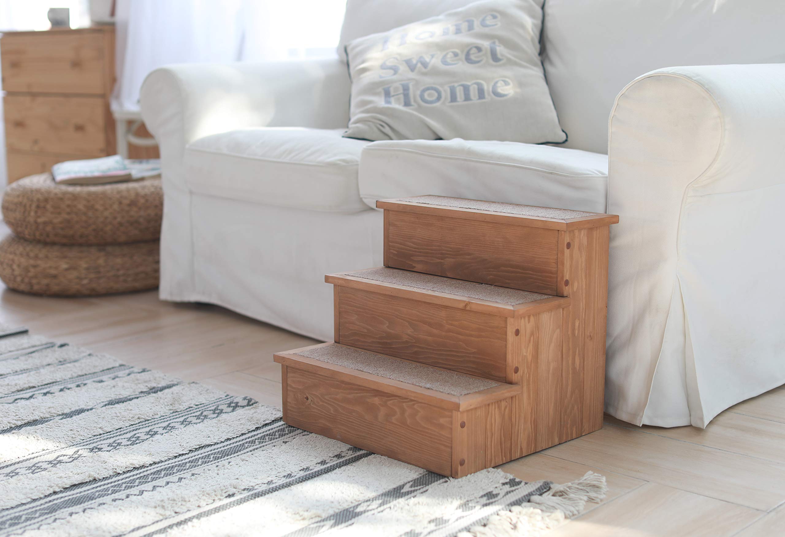 zoovilla Yorkshire Pet Step - Wood Bedside Ramp with Storage, 15.55"D x 17.50"W x 14.76"H, Natural Wood, Model PTR0082212010