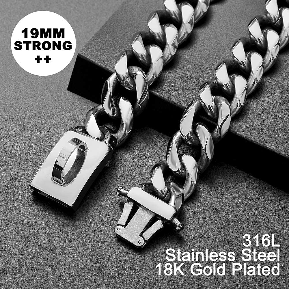 W/W Lifetime Metal Dog Chain Collar - 18" Heavy Duty Chew Proof Silver Cuban Link for Medium Dogs